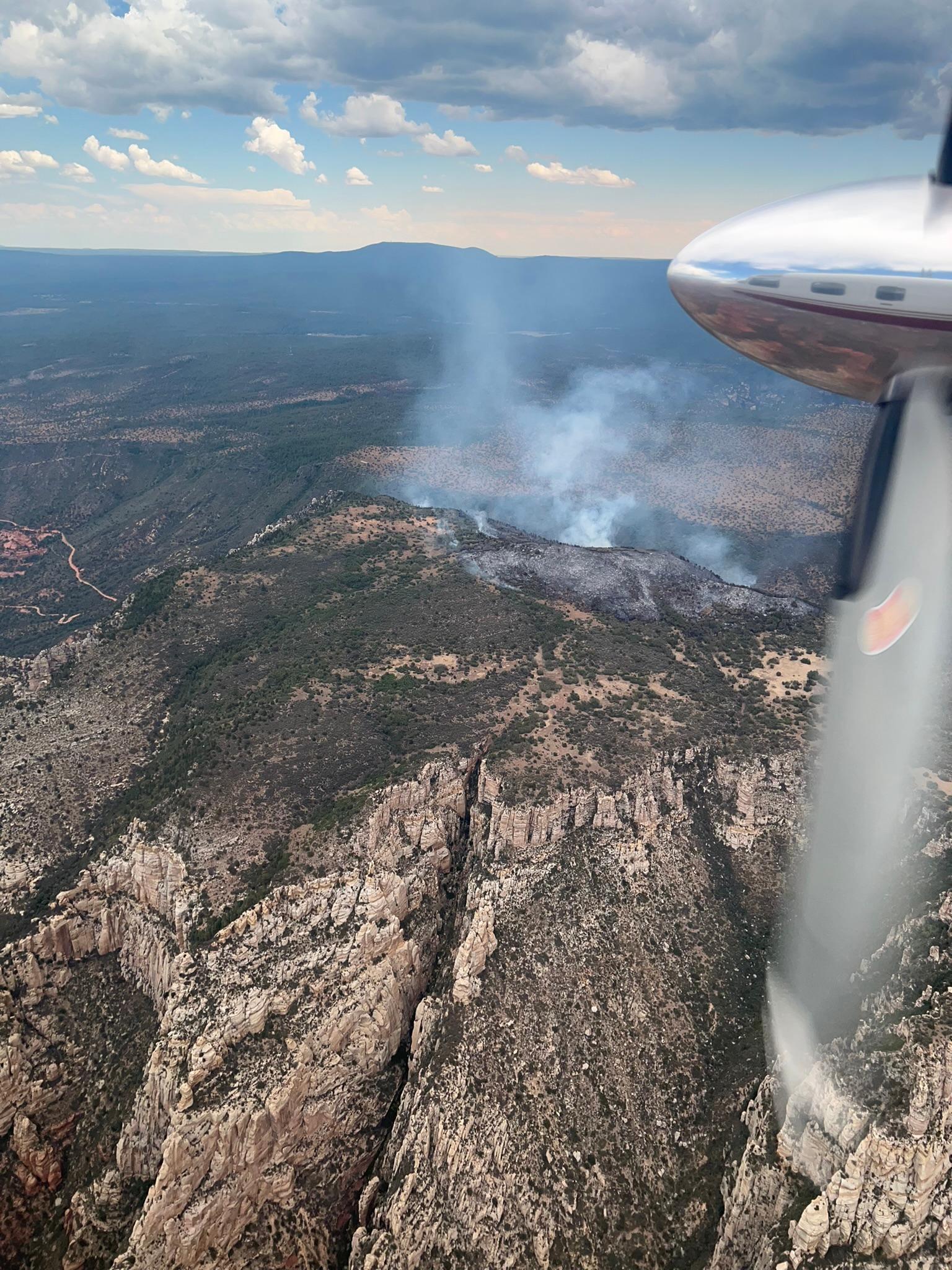 An overhead view of the Committee Fire, east of Sedona, taken via aerial operations 7-17-22.