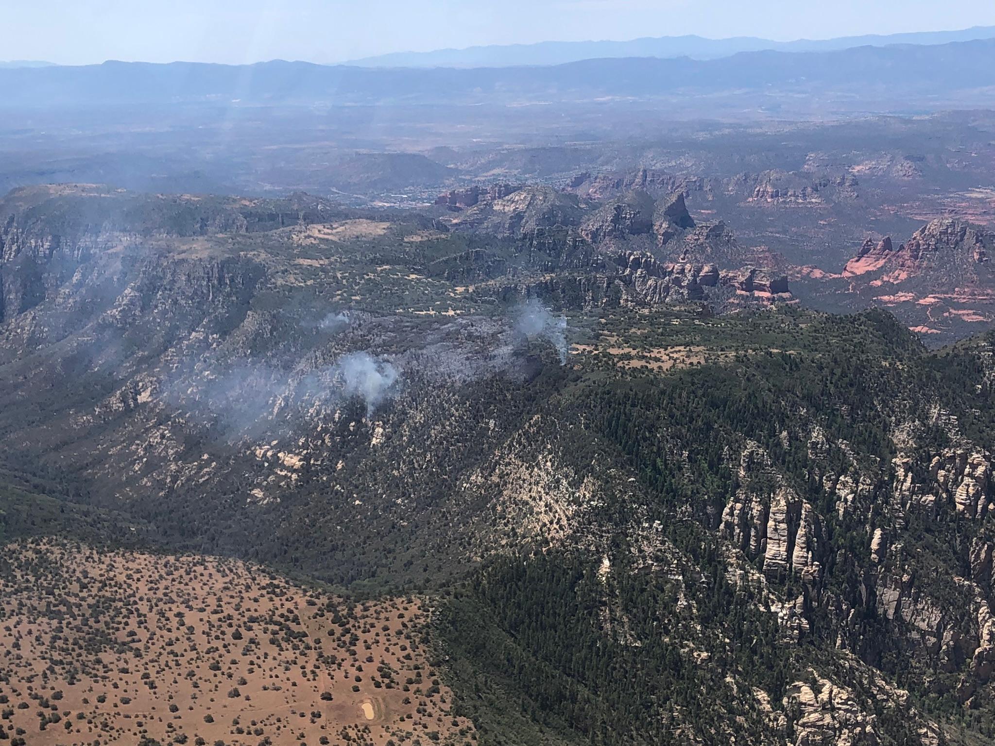 An overhead view of the Committee Fire, east of Sedona, taken via aerial operations 7-17-22.