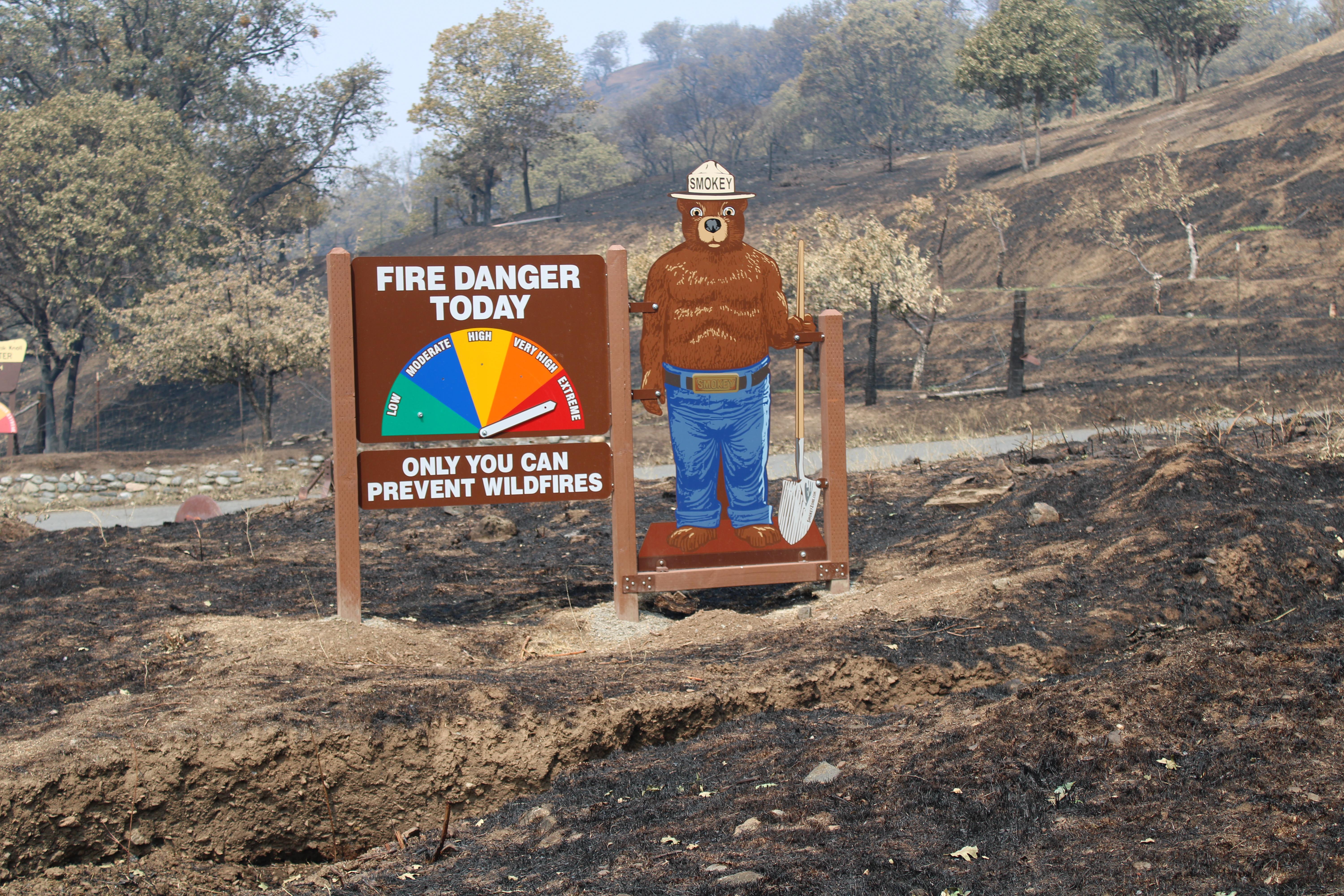 A Fire Danger Rating Sign sits along Highway 96
