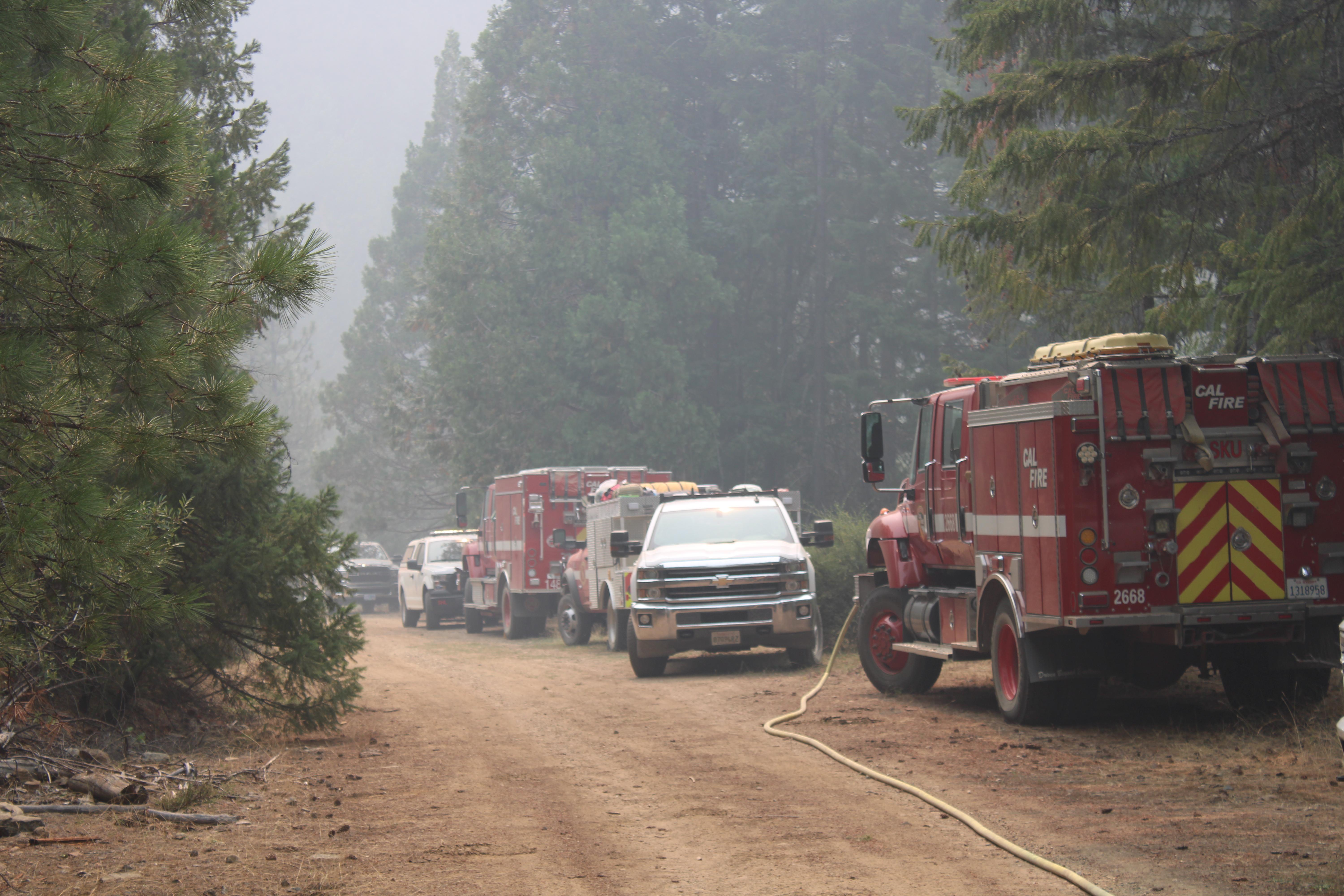 Vehicles supporting Smokey Fire off Beaver creek road. (USFS/Steve McQuillan)