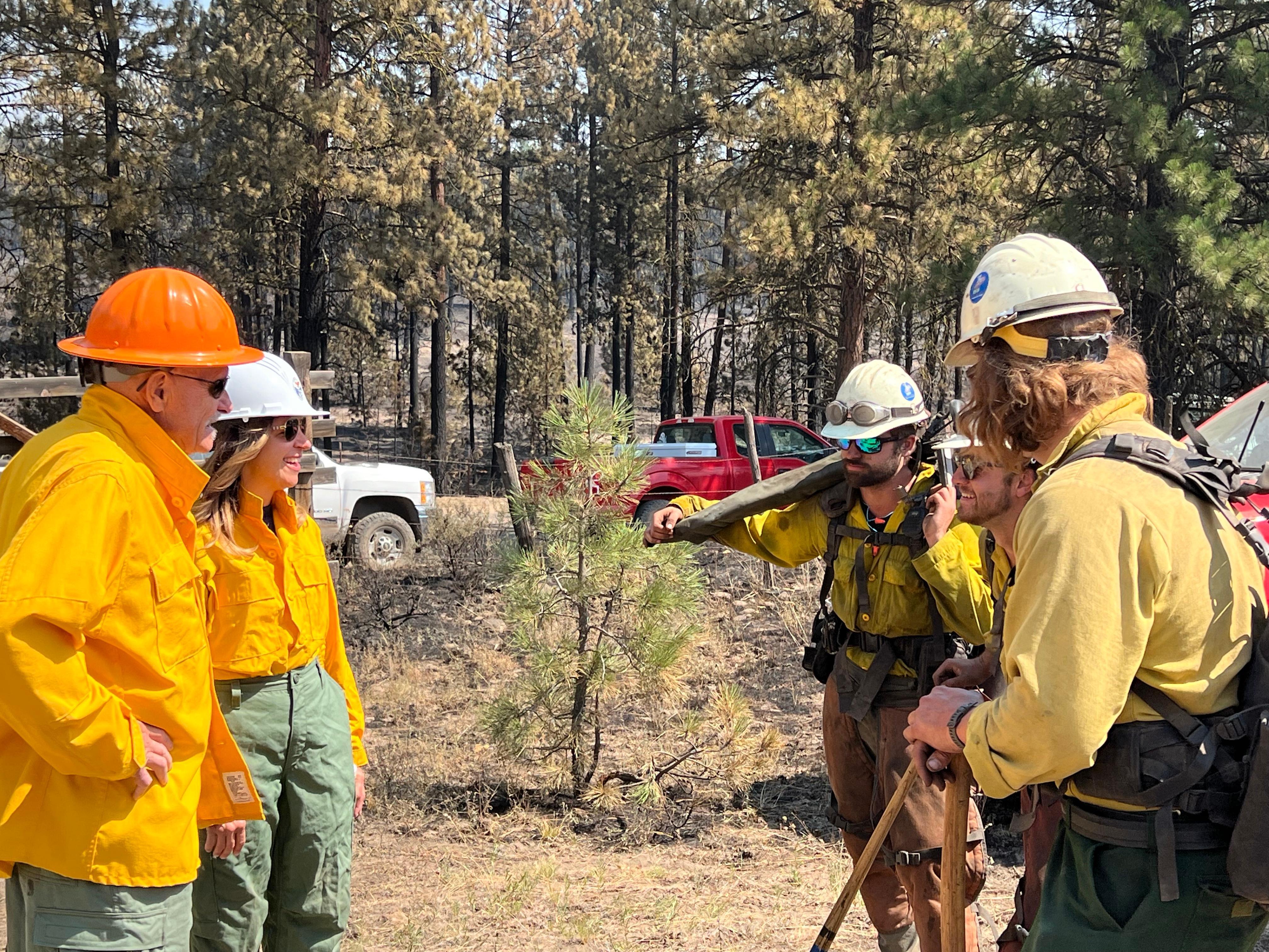 Hilary Franz, Washington State Commisioner of Public Lands and Representative Tom Dent visit the fireline and talk to firefighters. 8/6