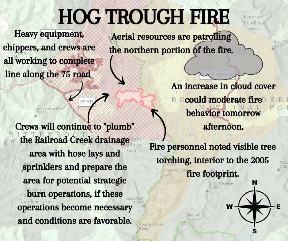 Information on what crews completed today on the Hog Trough Fire