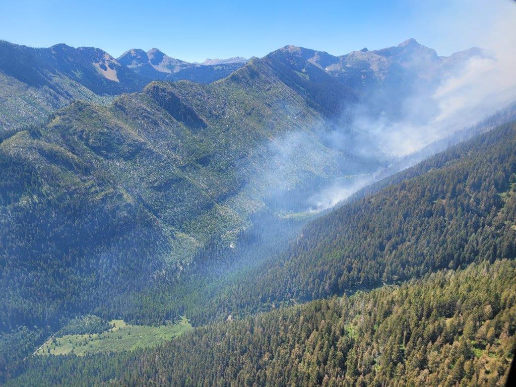 The Cannon Fire as seen looking southwest up the Cannon Creek drainage on 08/16/2022