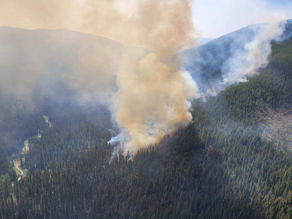 The Dean Creek Fire as seen looking south down the Dean Creek drainage on 08/16/2022