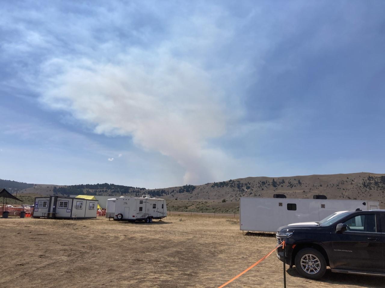 Hog Trough Fire as seen from fire camp August 18, 2022