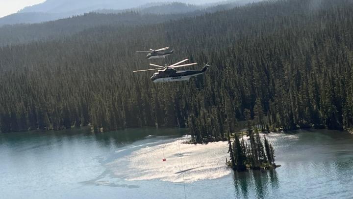 Helicopters dipping from Summit Lk for Big Swamp F