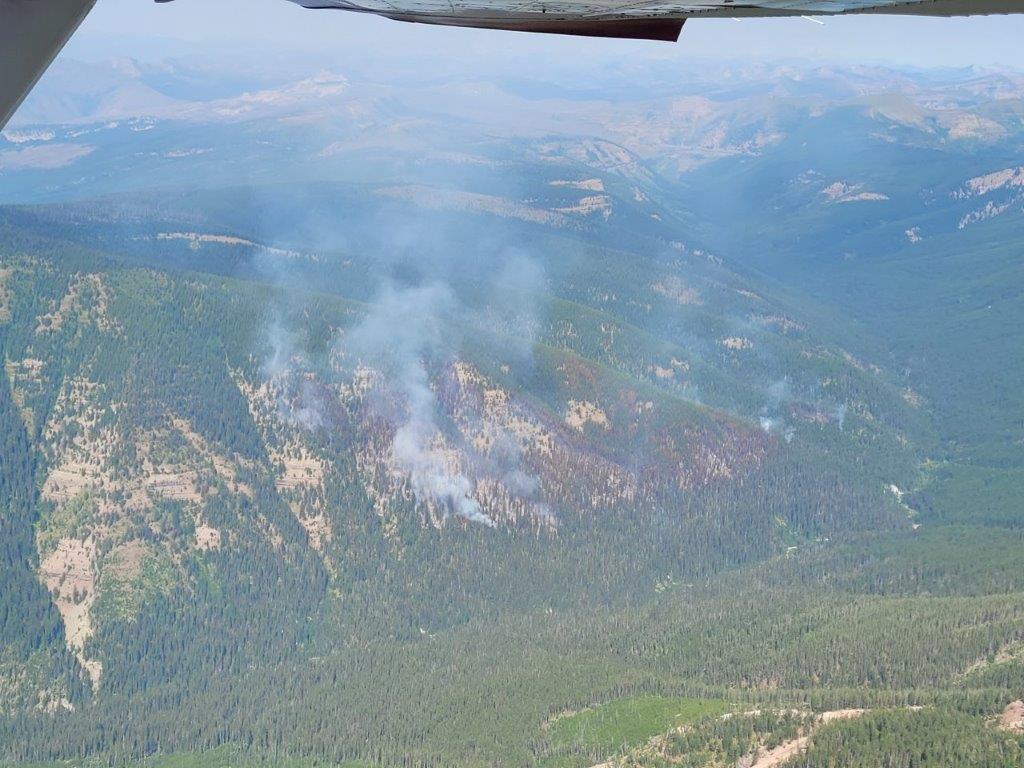 The Dean Creek Fire as seen looking northwest up the Dean Creek drainage on 08/19/2022