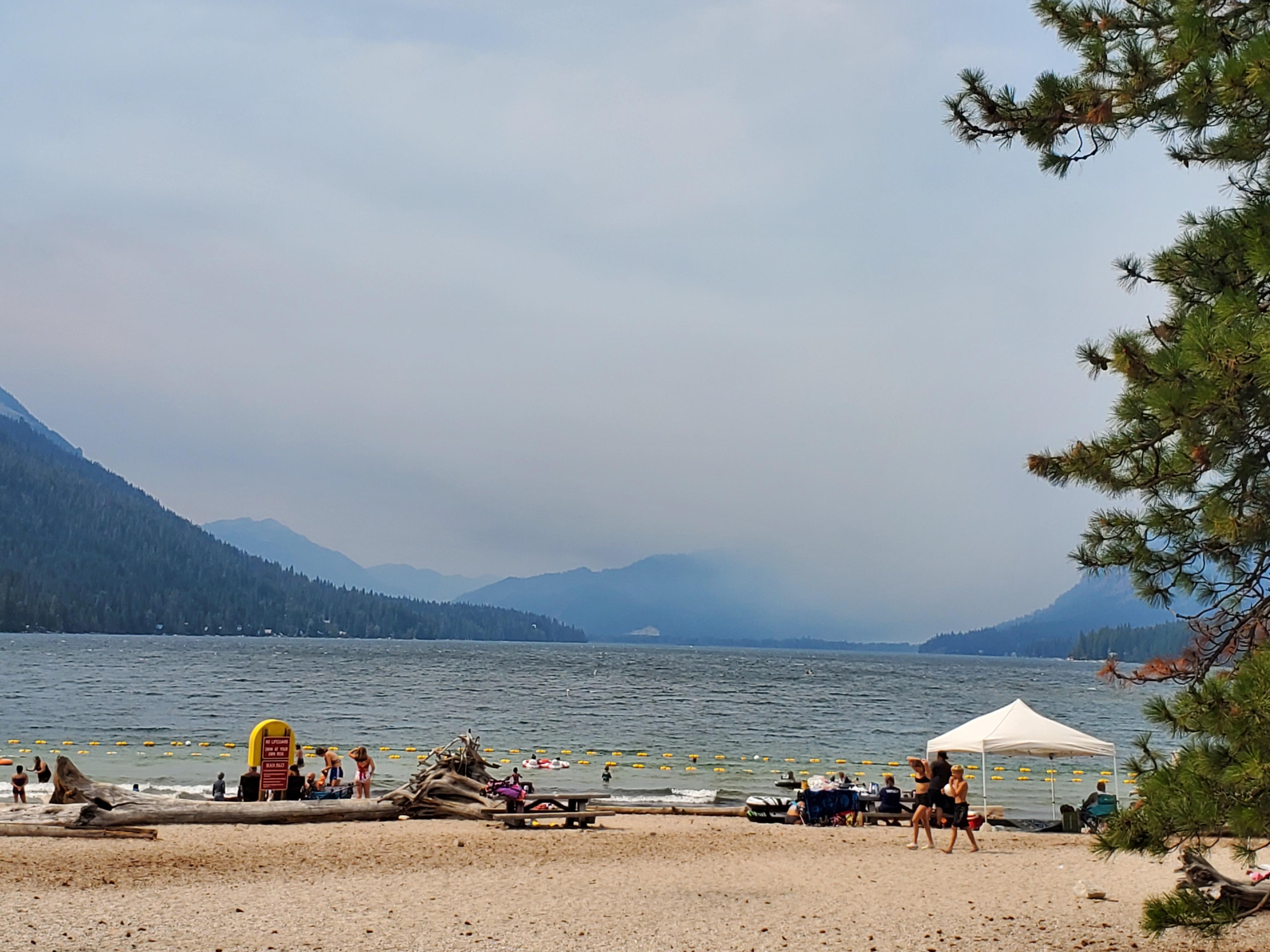 Lake Wenatchee State Park beach looking towards White River Fire
