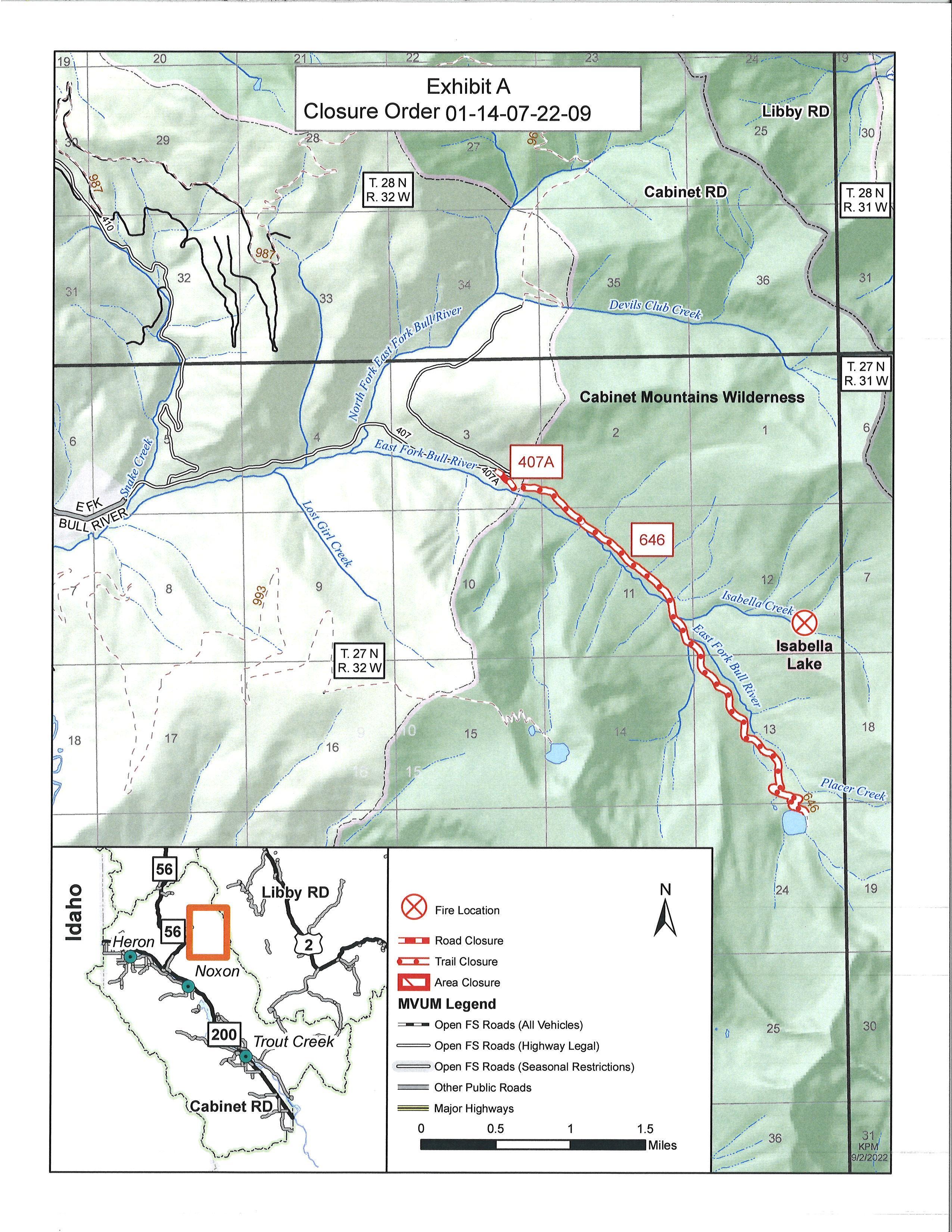 Isabella Lake Fire Closure Map