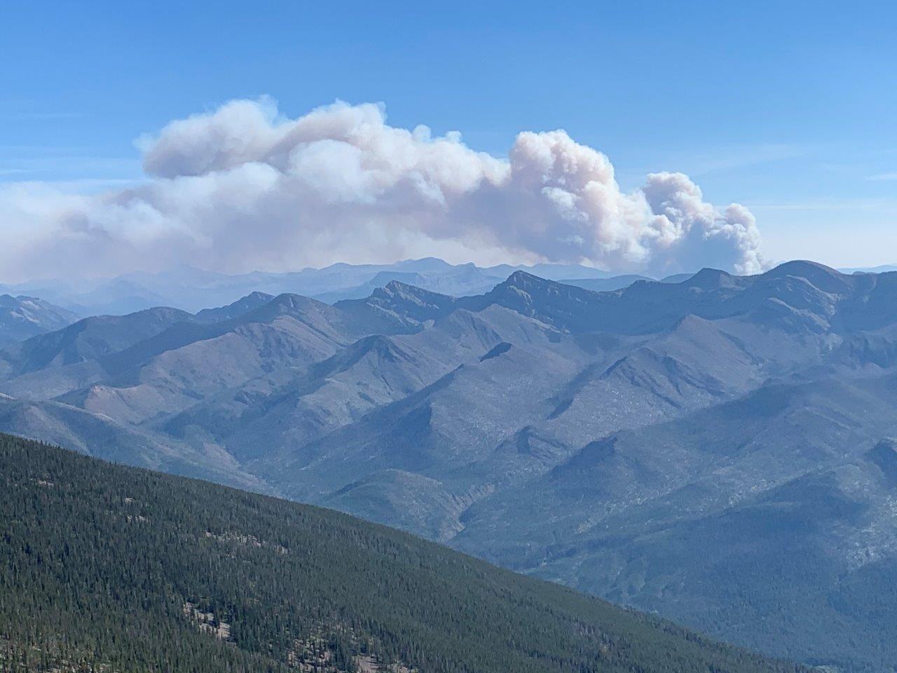 The smoke column from the Ursus Fire as seen by Prairie Reef Lookout at approx. 1600 on 9/5/2022