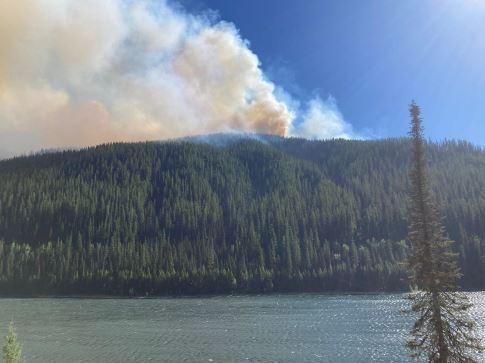 The Margaret Fire as seen looking south across Graves Bay from FS Road 895 at approx. 1600 on 9/5/2022