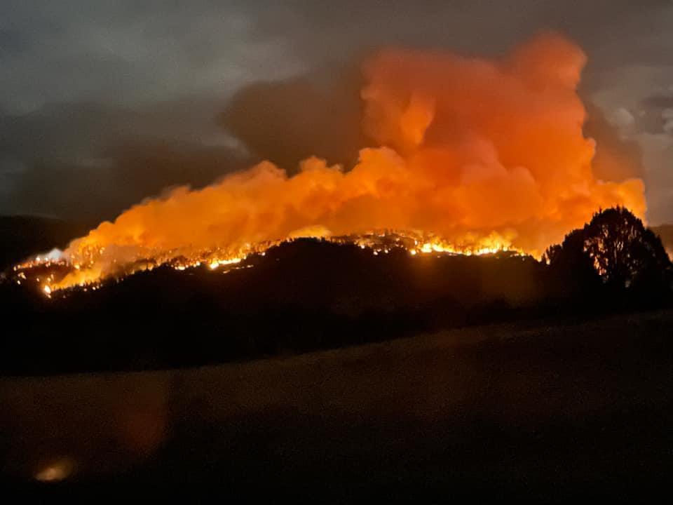 Barnes fire actively burning as night falls