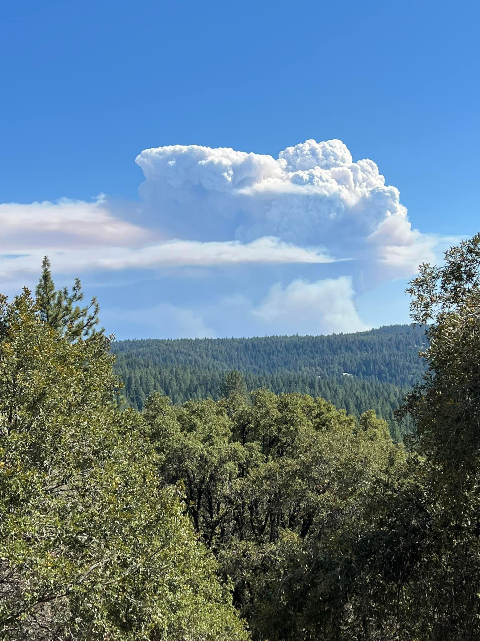 Smoke rising from the Mosquito Fire