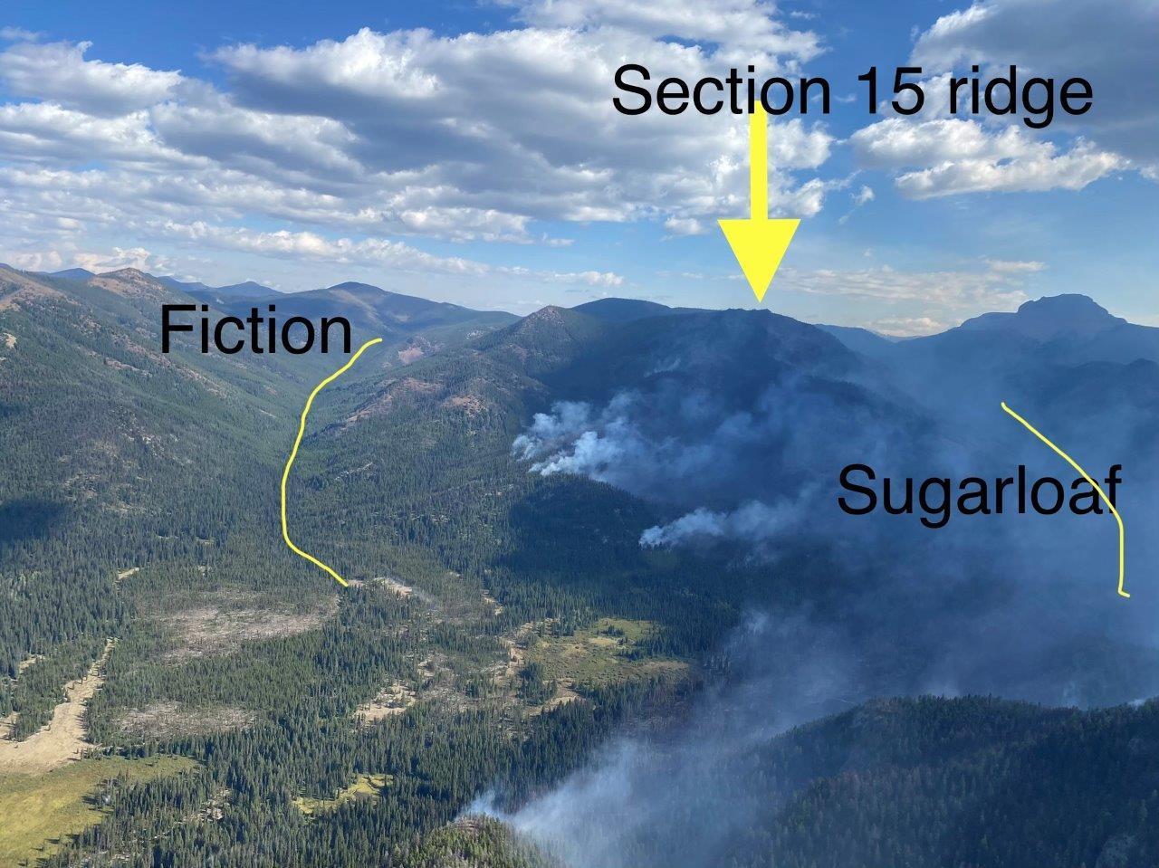 The Ursus Fire as seen looking up Fiction Creek on 9/8/2022
