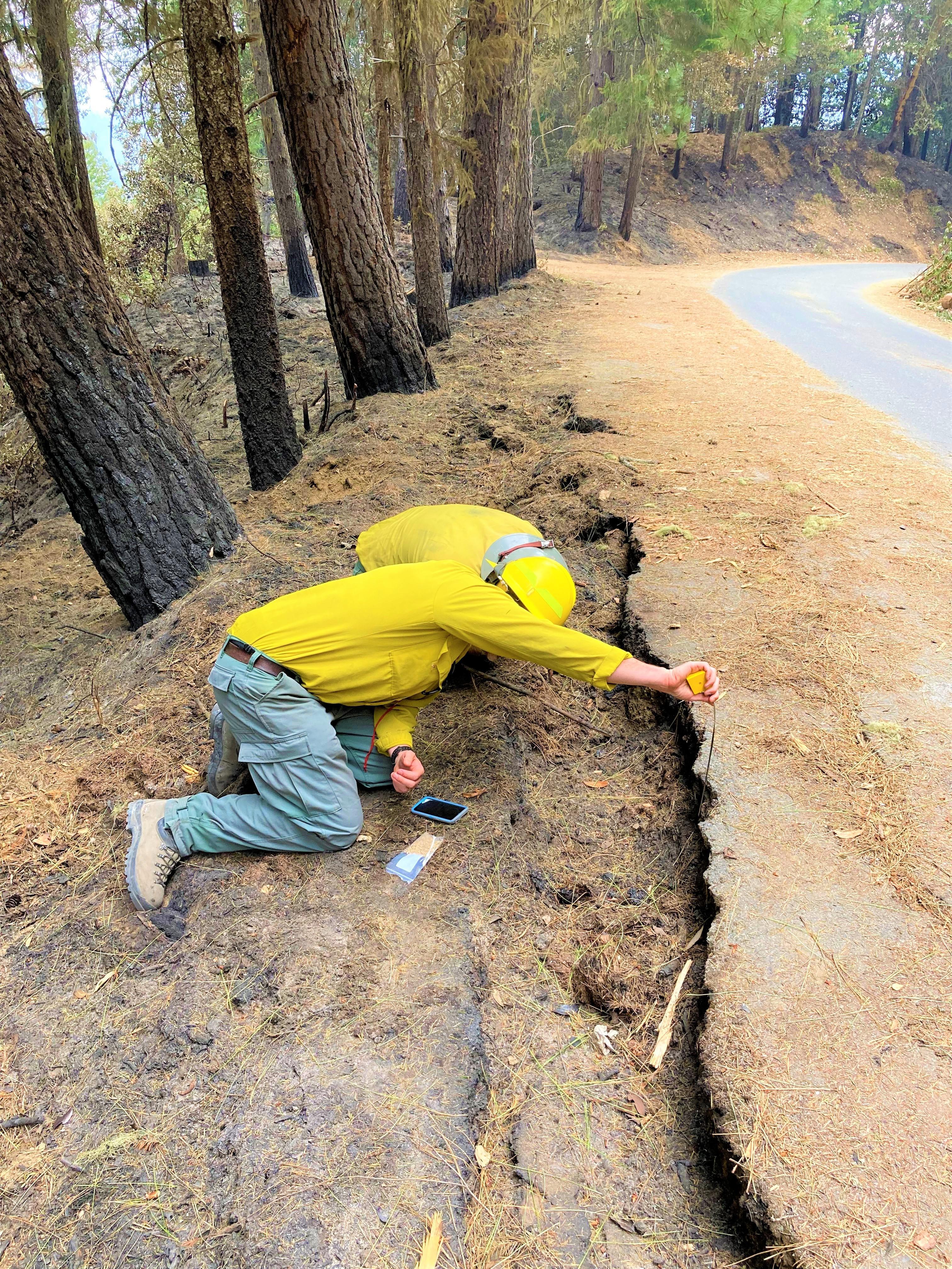 Image showing BAER Specialist Assessing road condition in Campbell Fire area