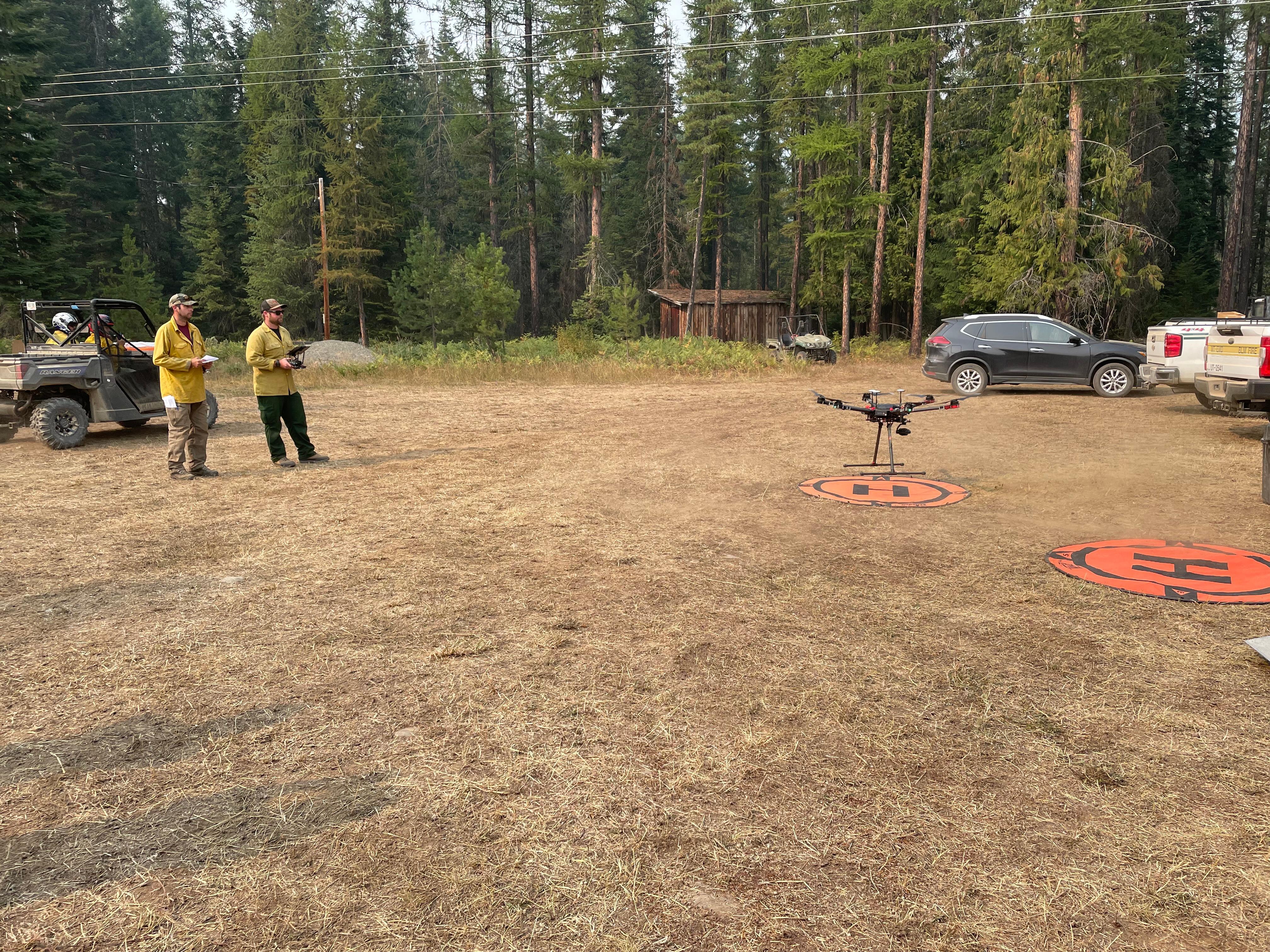 The Unmanned Aerial System (UAS) module demonstrates drone capabilities at a stakeholder meeting on 9.13.2022. Photo: J. Lavelle PIO, Northern Rockies Team 7
