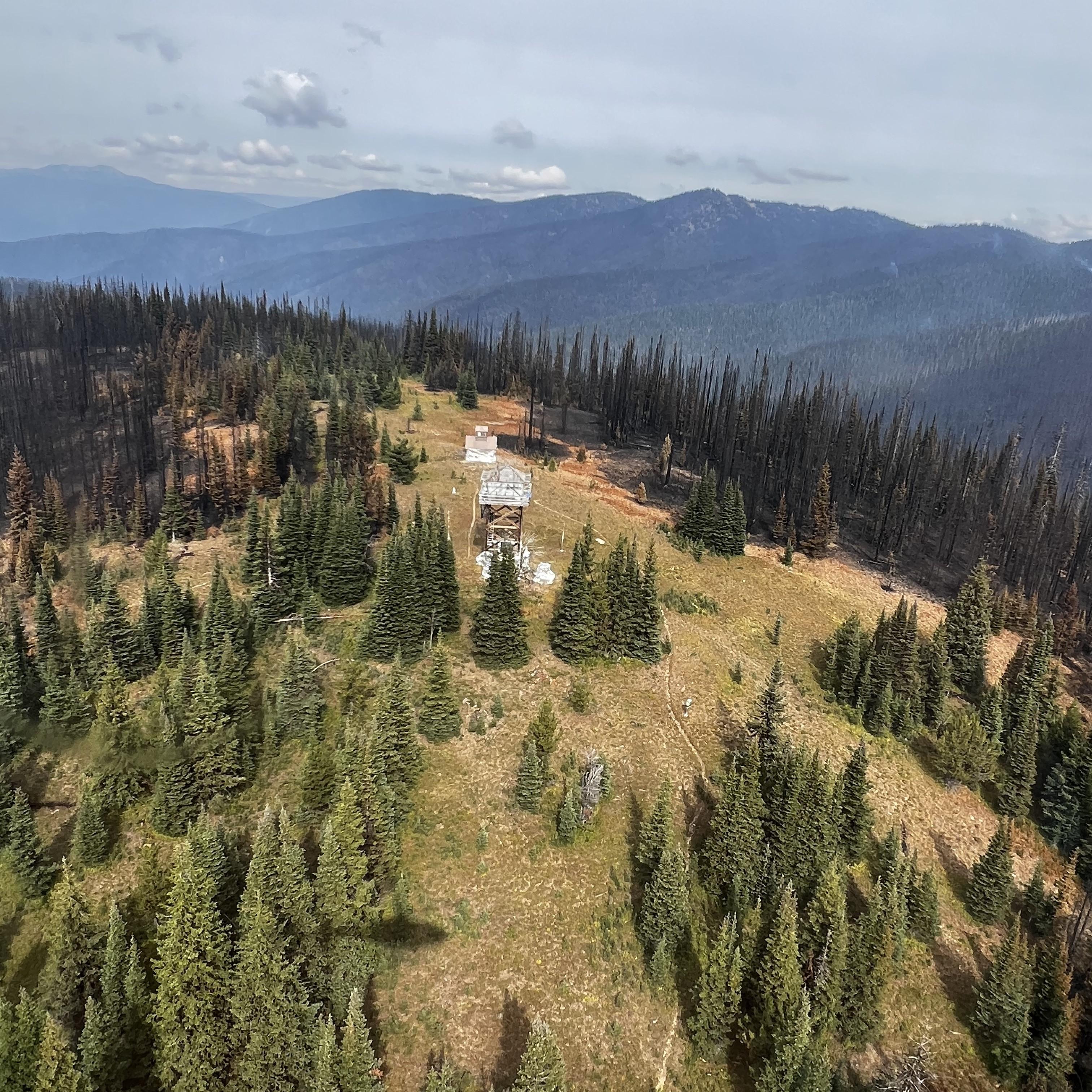 Firefighters protected the lookout and cabins from the Park fire on the Monument 83 site.