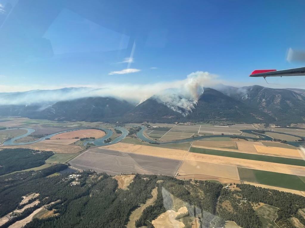 View of smoke from Russell Mountain Fire from a helicopter.