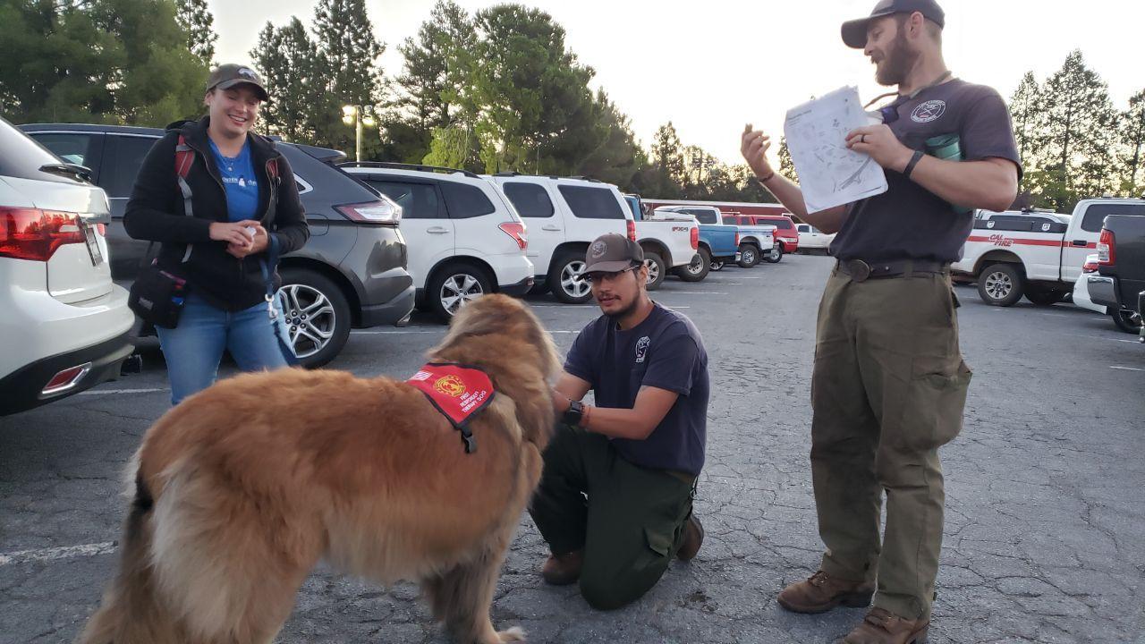 Therapy dog Dakota visits first responders on the Mosquito Fire. Sept. 27, 2022. 