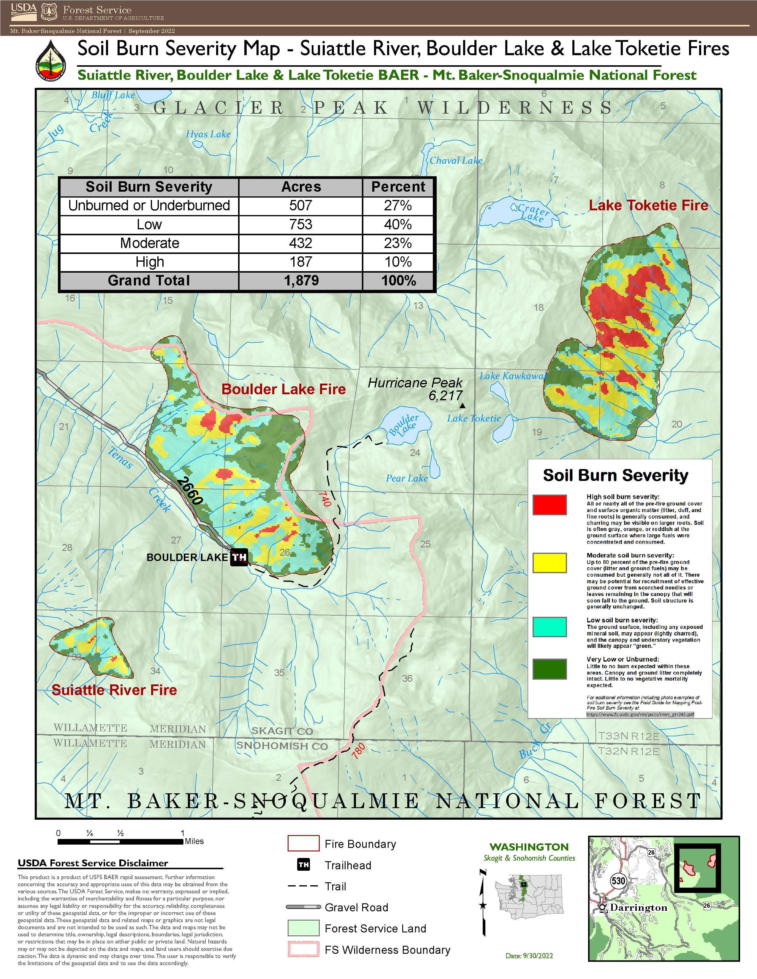 Soil burn severity map for Suiattle River Fire, Lake Tokeitie Fire and Boulder Lake Fire