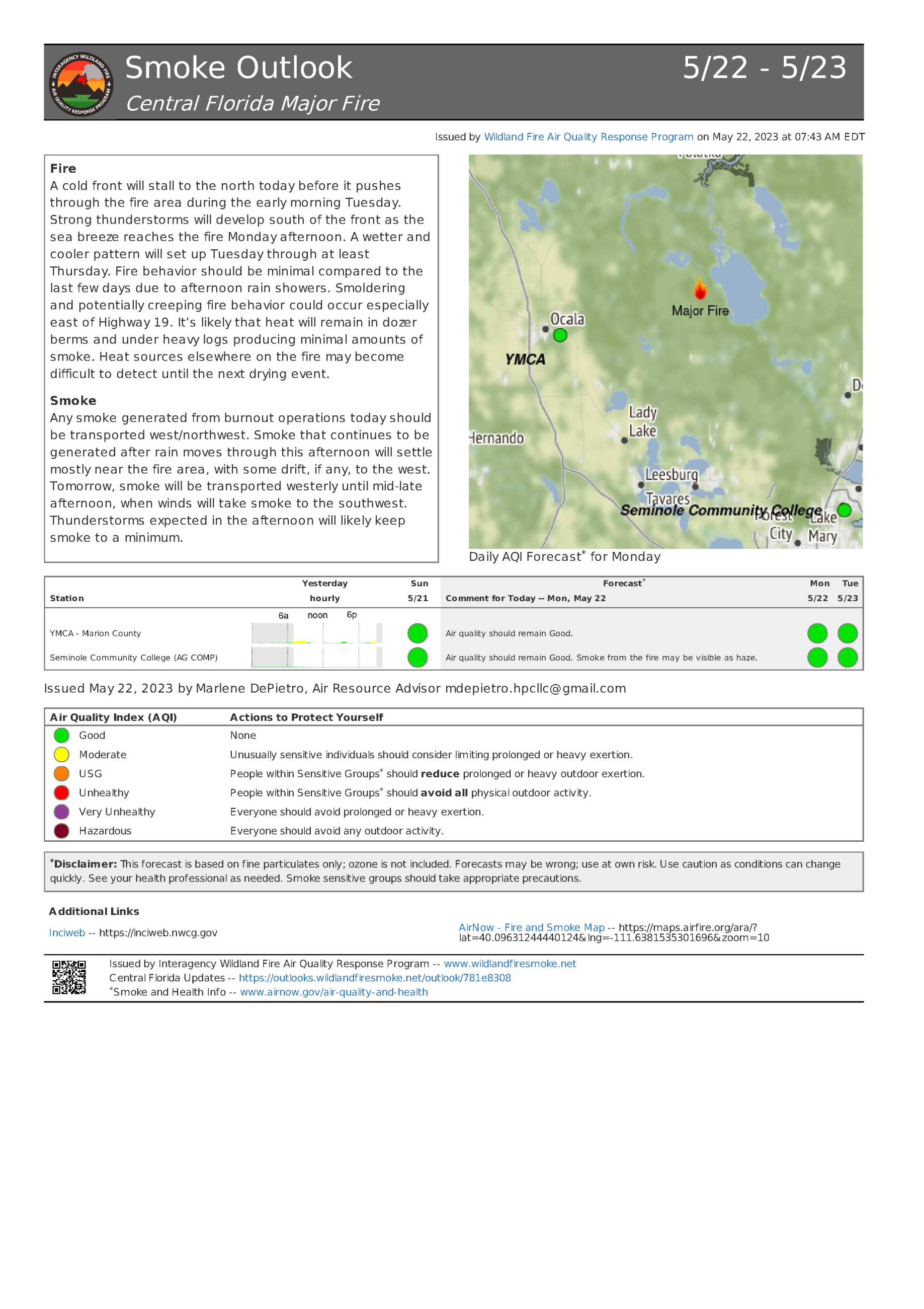 Major Fire Smoke Outlook for May 22nd 2023