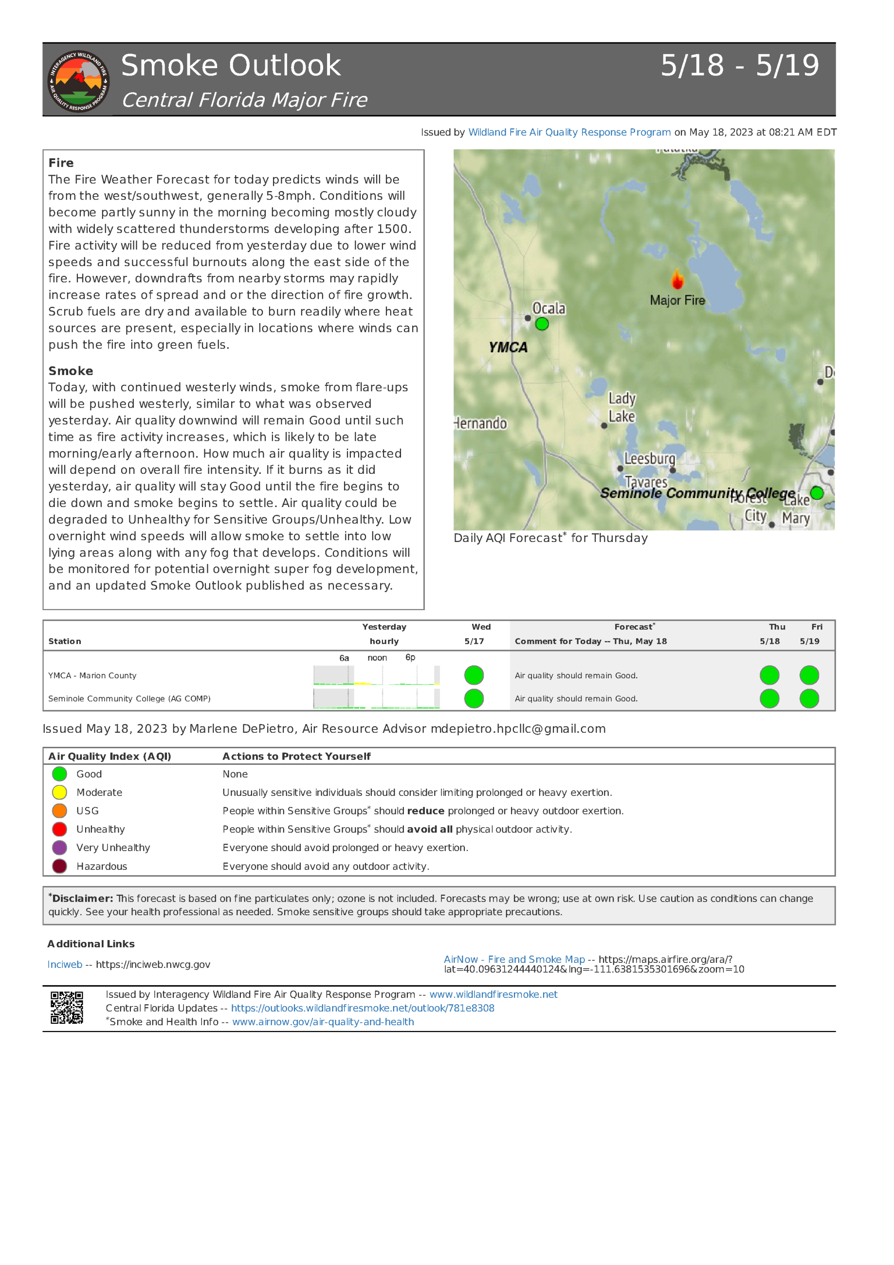 Major Fire Smoke Outlook for May 18th, 2023