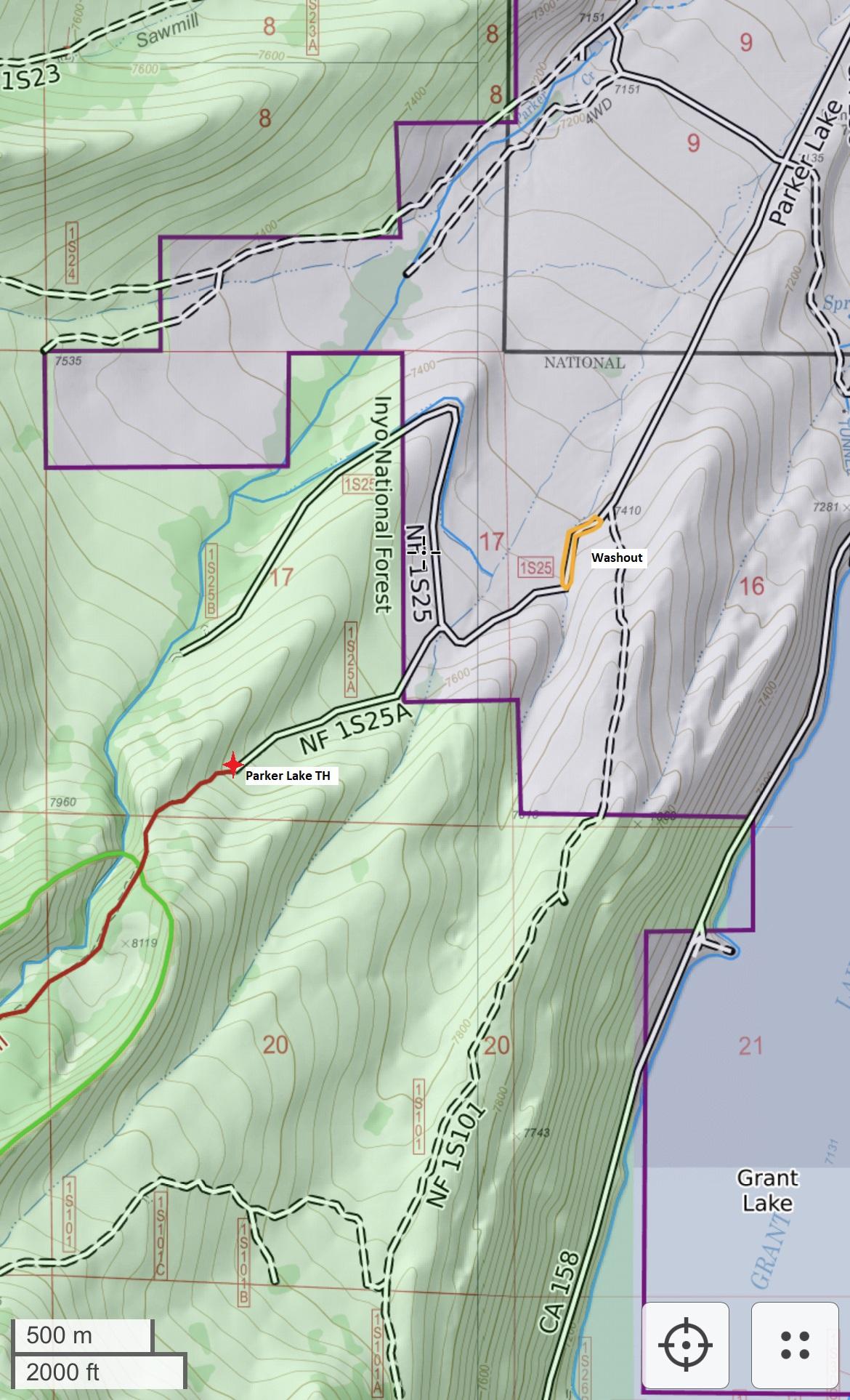 Map showing Parker Lake Trailhead Photo 4 Showing Map Location for Current Road Conditions