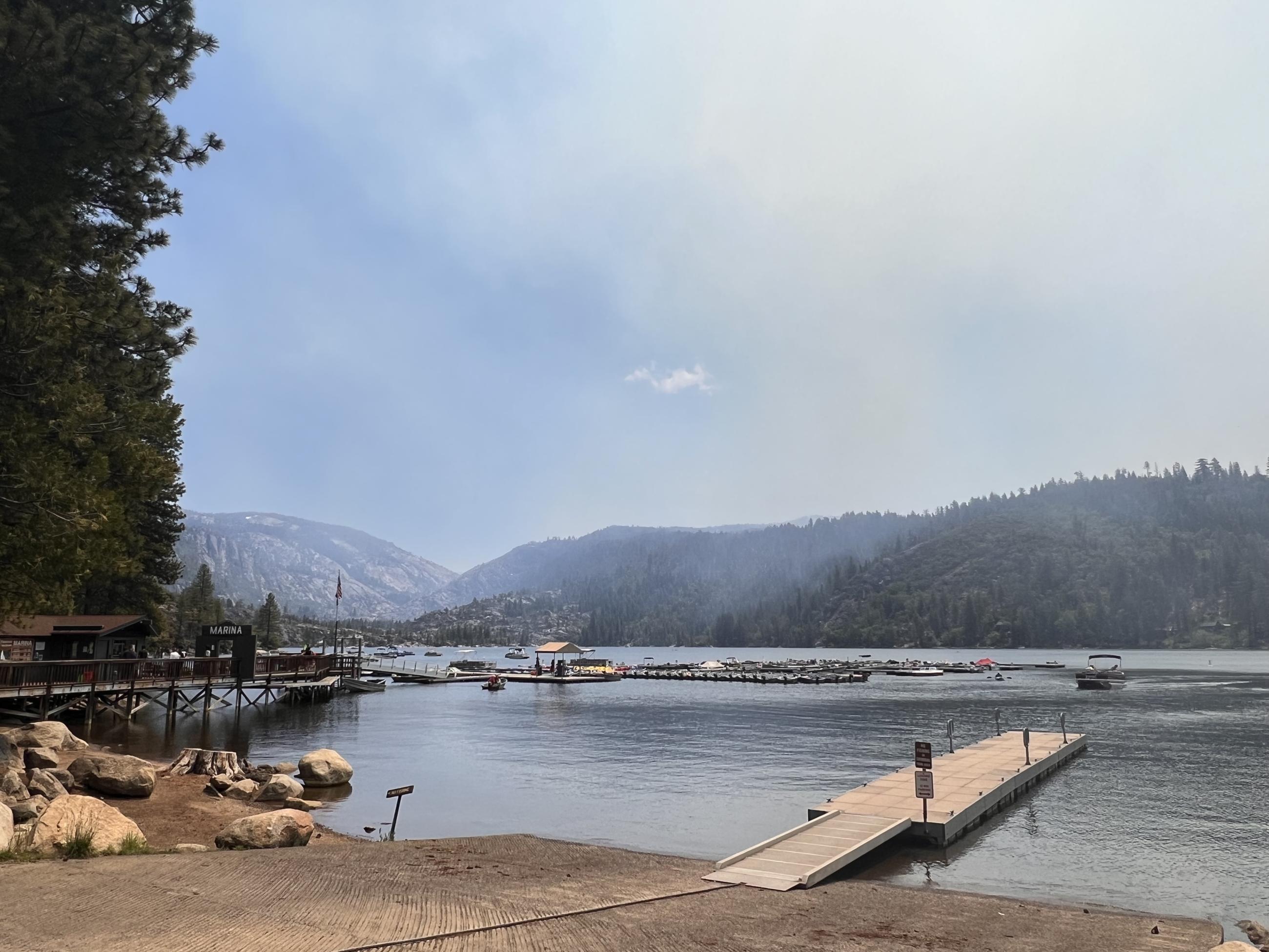 Smoke from Strawberry prescribed burn over Pinecrest Lake