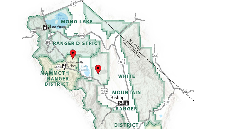 Map image showing project area for prescribed burning projects on the Inyo National Forest