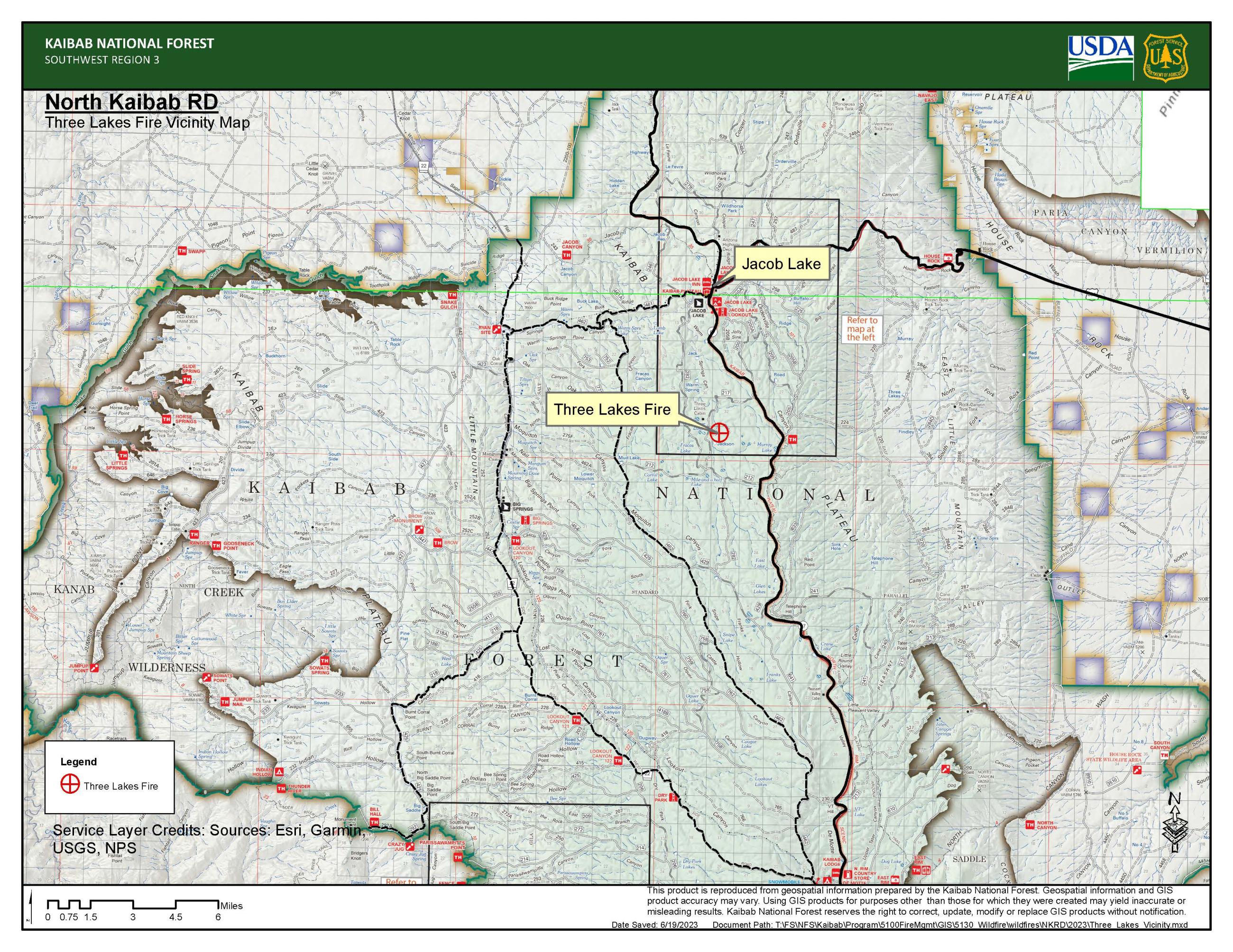 Map of the vicinity of the Three Lakes Fire on the North Kaibab Ranger District