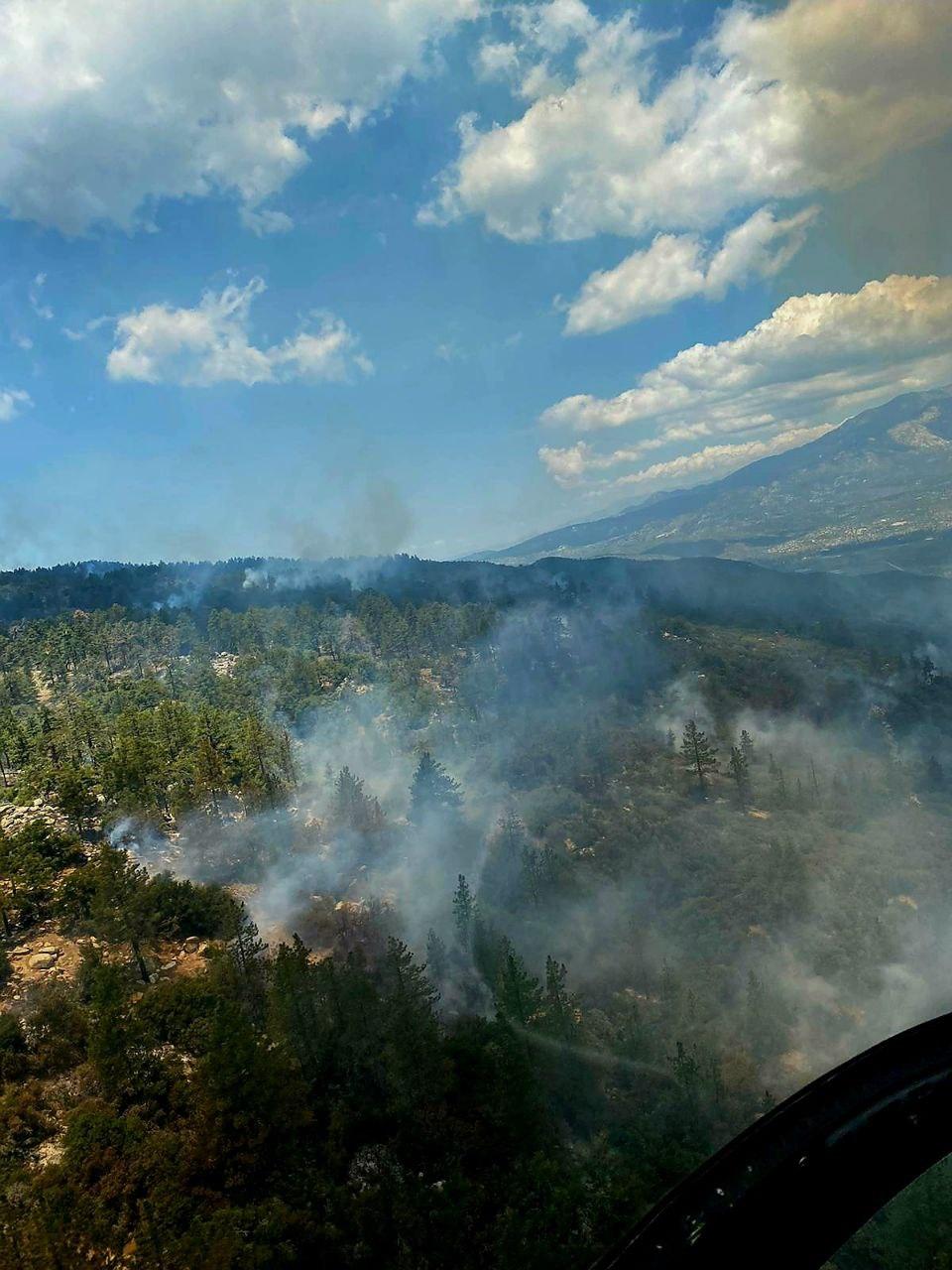 Photo from the helicopter showing the smoke from the Thomas Mountain Prescribed Burn 6/17/23.