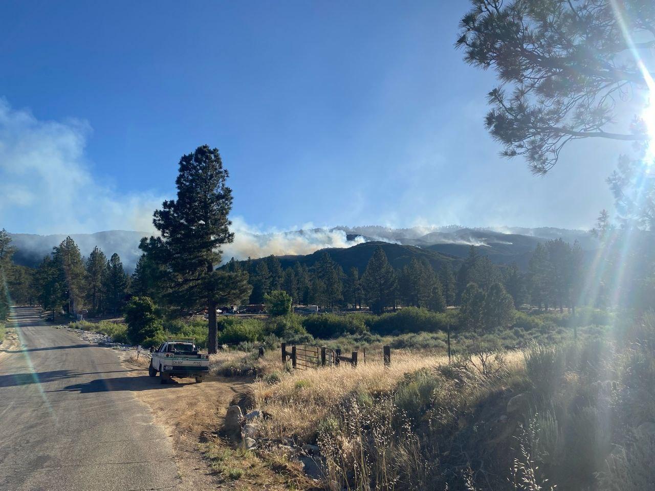 Smoke visible in the evening on the Thomas Mountain Prescribed Burn 6/26/23