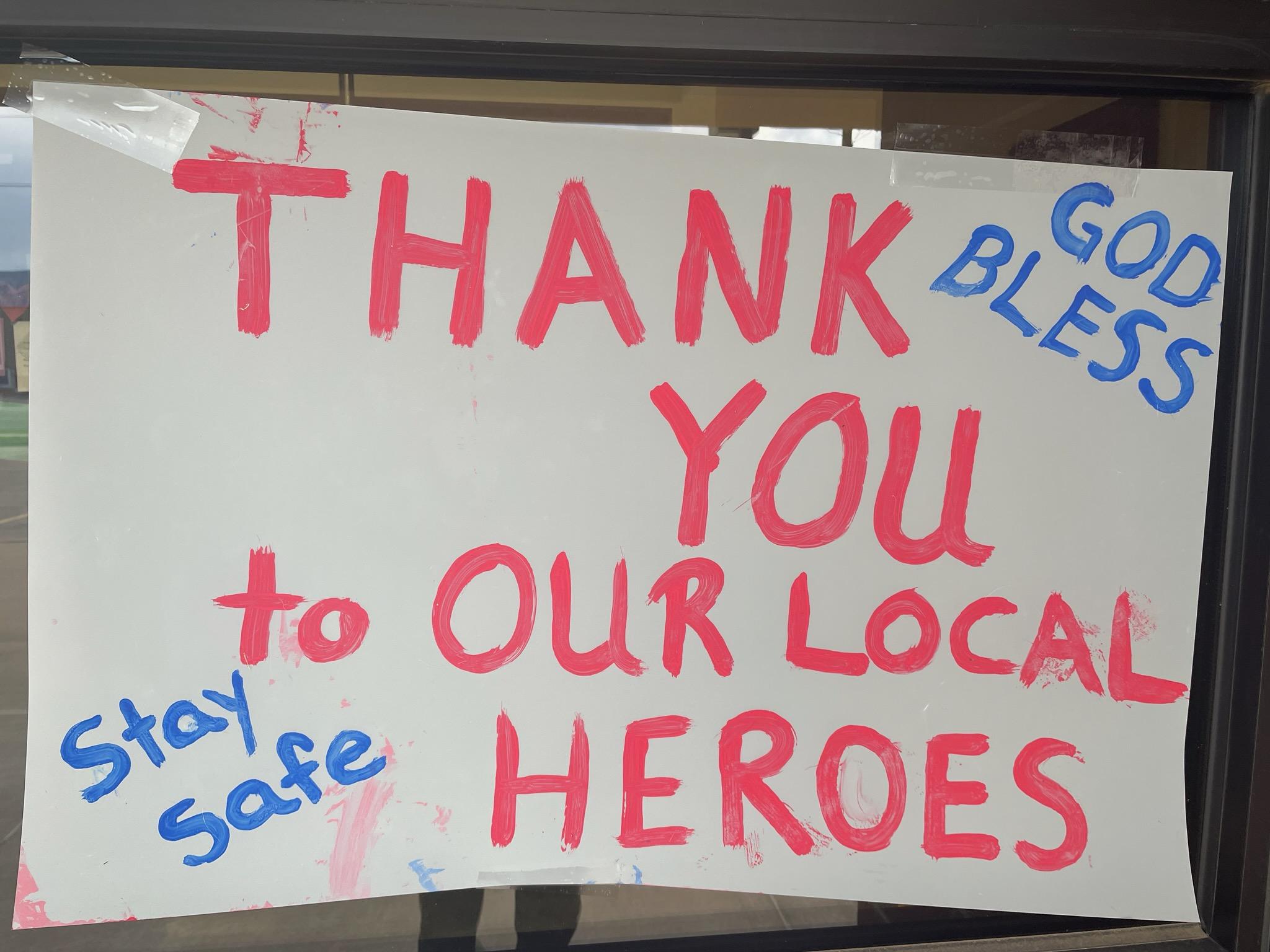 a sign saying thank you firefighters