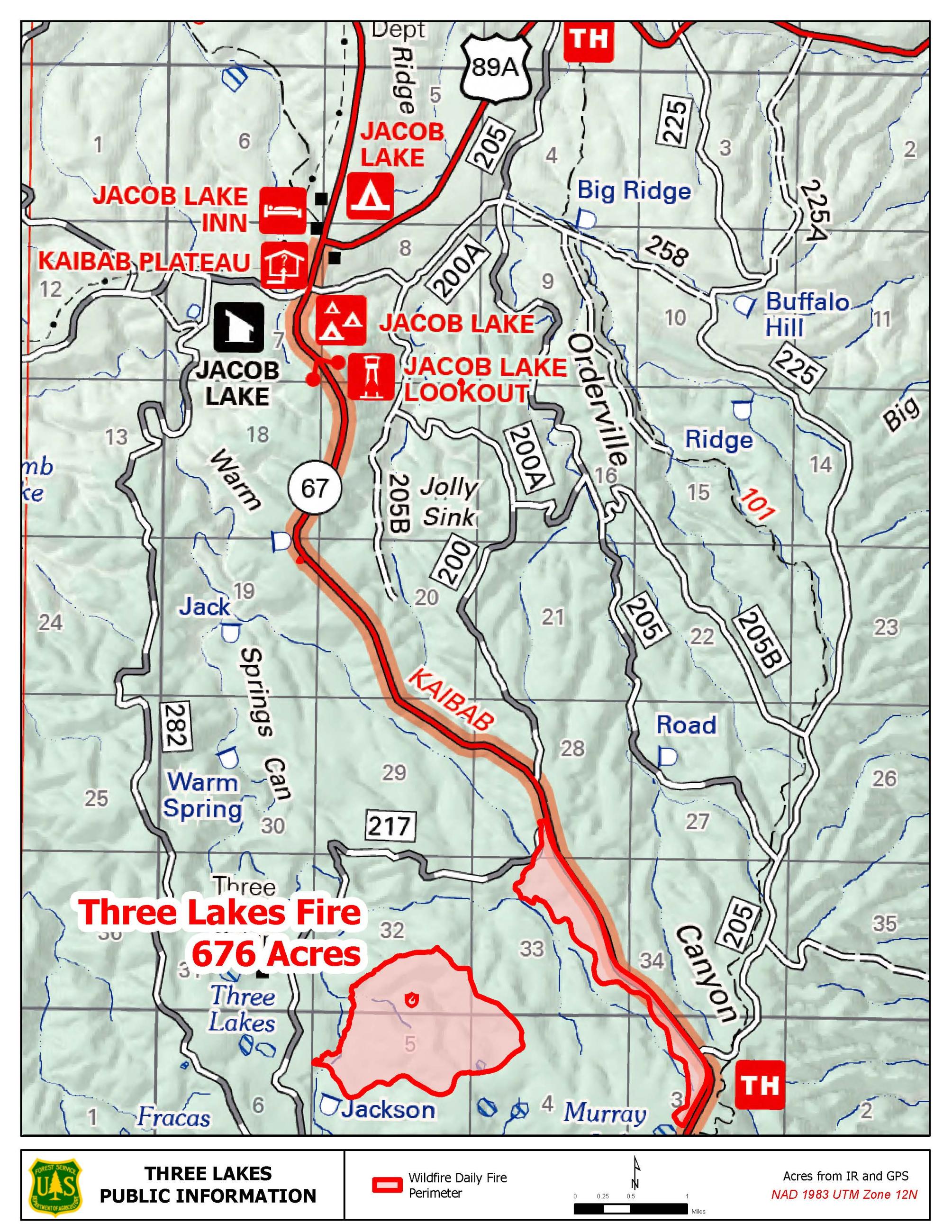 Map of the Three Lakes Fire area.