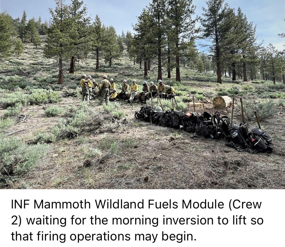 Image showing Inyo NF Mammoth Wildland Fuels Module (crew 2) waiting for the morning inversion to lift so that firing operations may begin