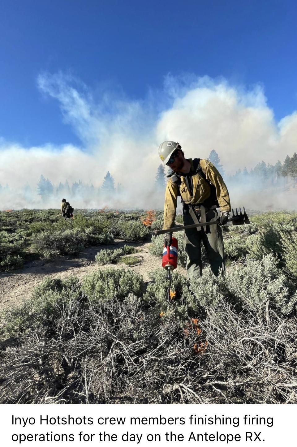 Image showing Inyo Hotshots crew members finishing firing operations for the day on the Antelope RX