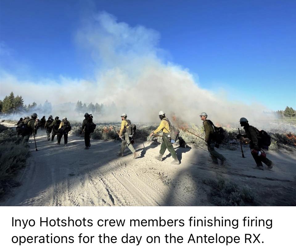 Image showing Inyo Hotshots crew members finishing firing operations for the day on the Antelope RX