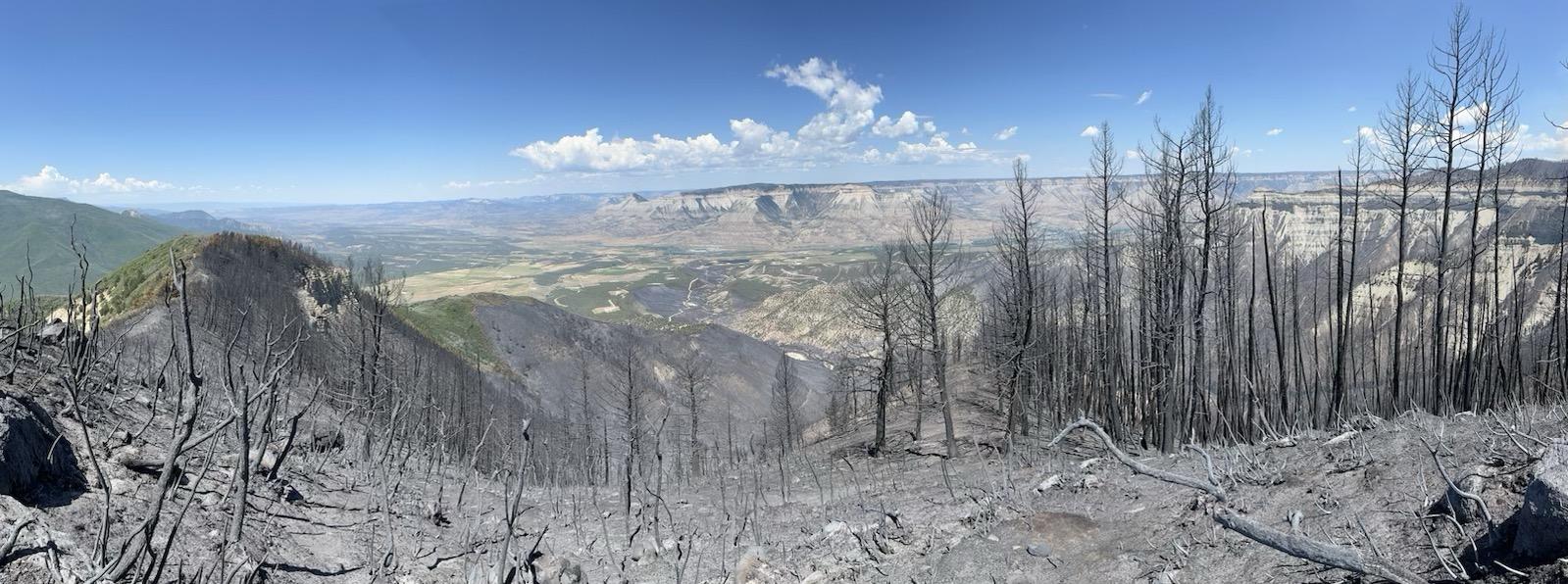 burned mountainside on southern end of the incident