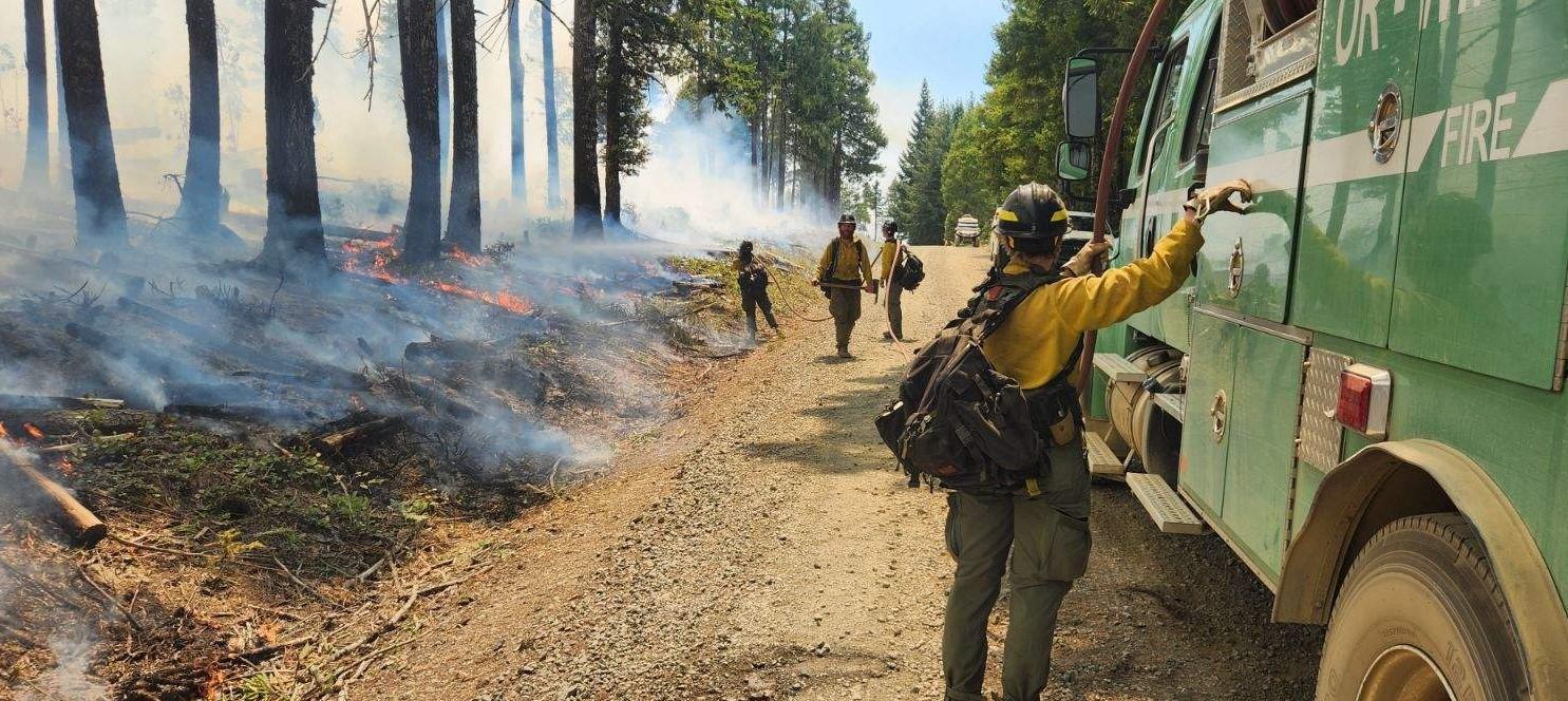 Firefighters conducting strategic firing operations in the southwest on July 23, 2023