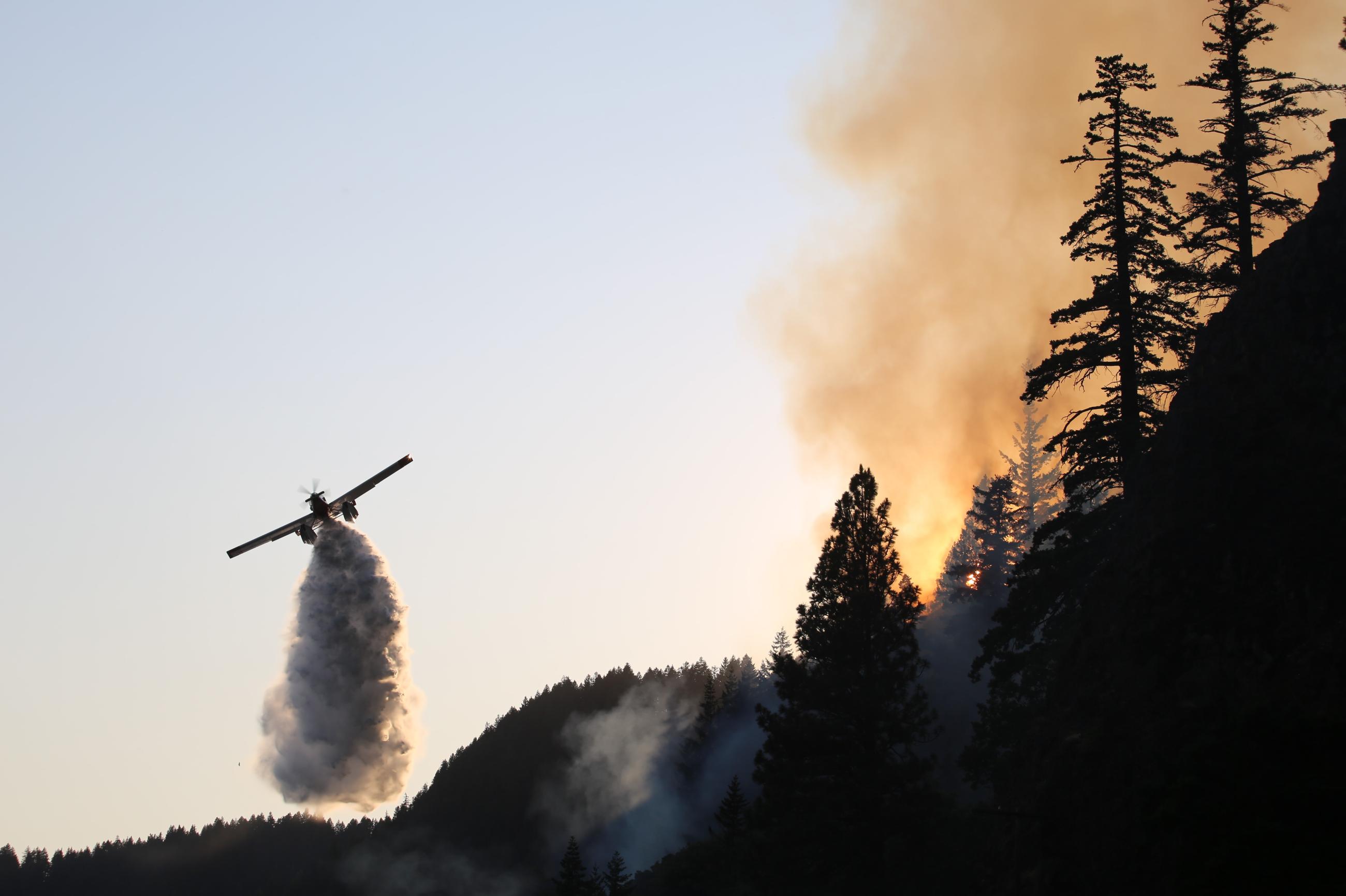 "Scooper" plane dumping water on the Tunnel Five fire. 