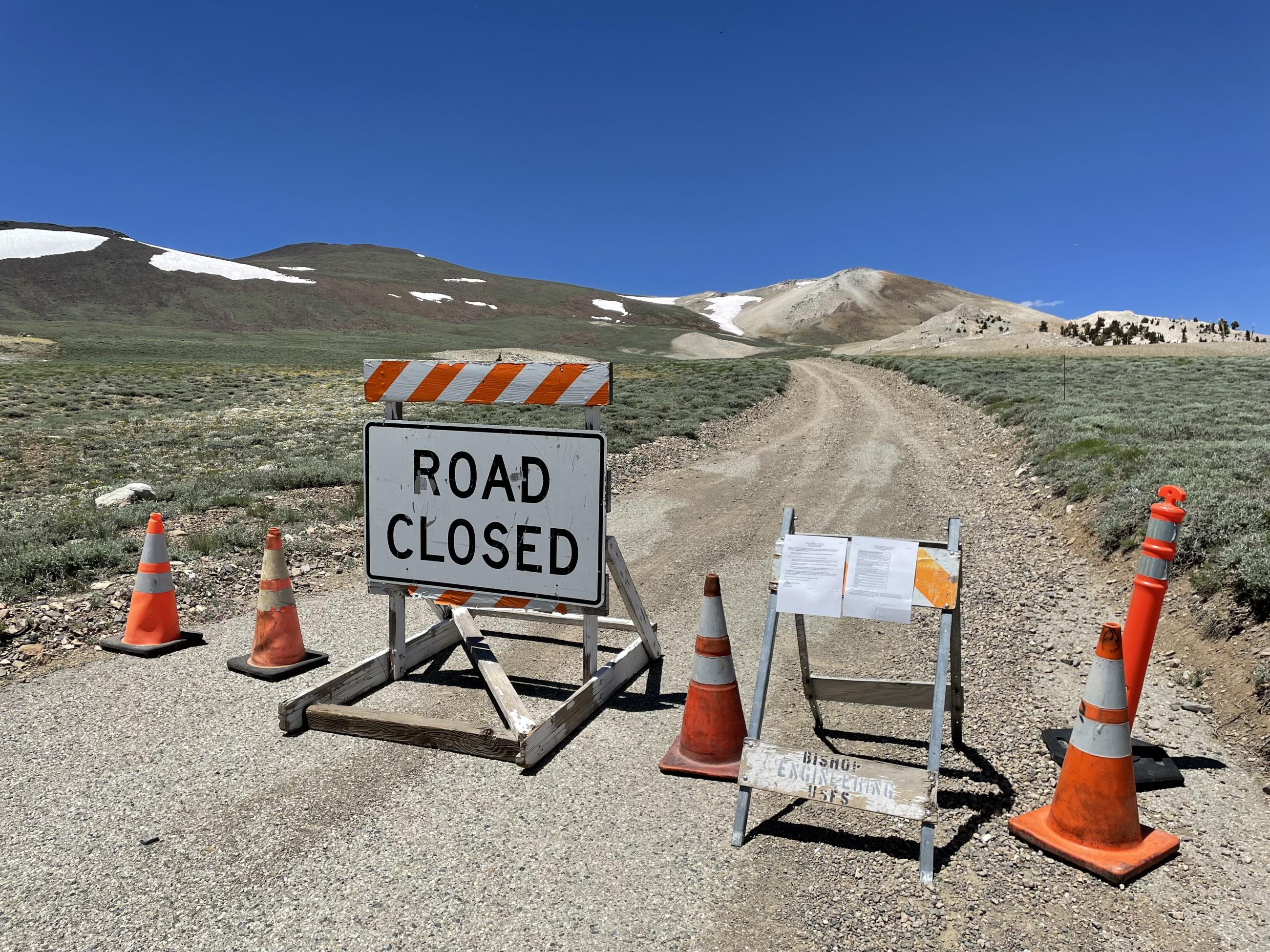 Image showing closure signage and barricades at White Mountain Road at Patriarch Junction