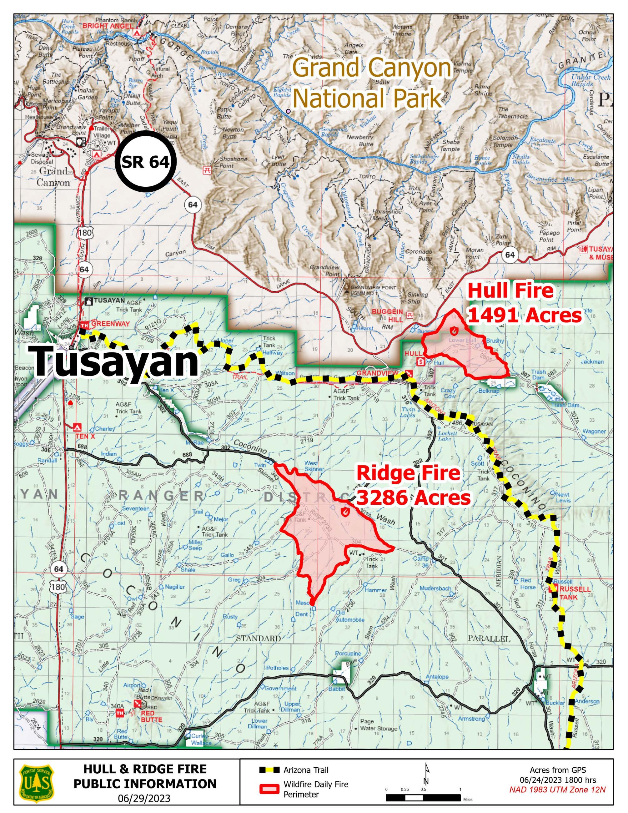 Map of the Hull and Ridge Fire areas