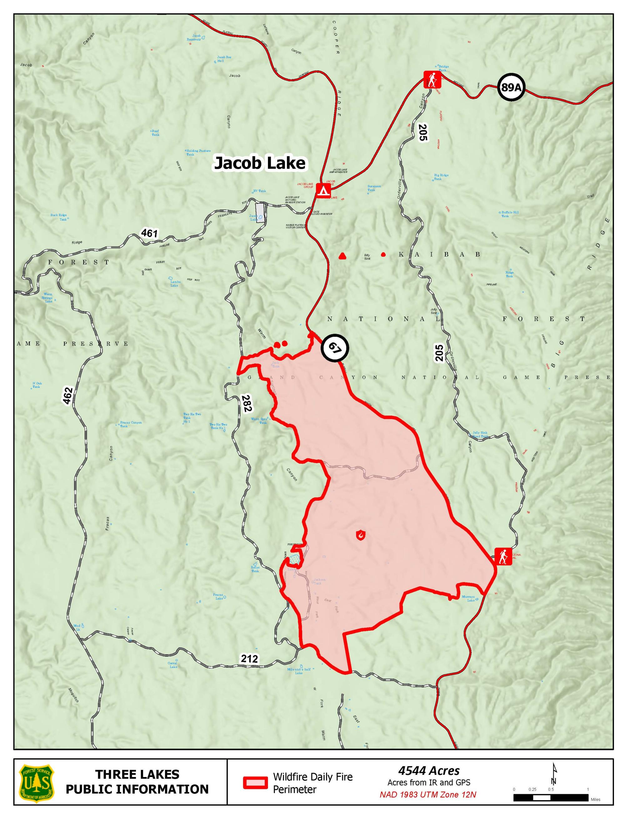 Map of the Three Lakes Fire area as of 7/5.