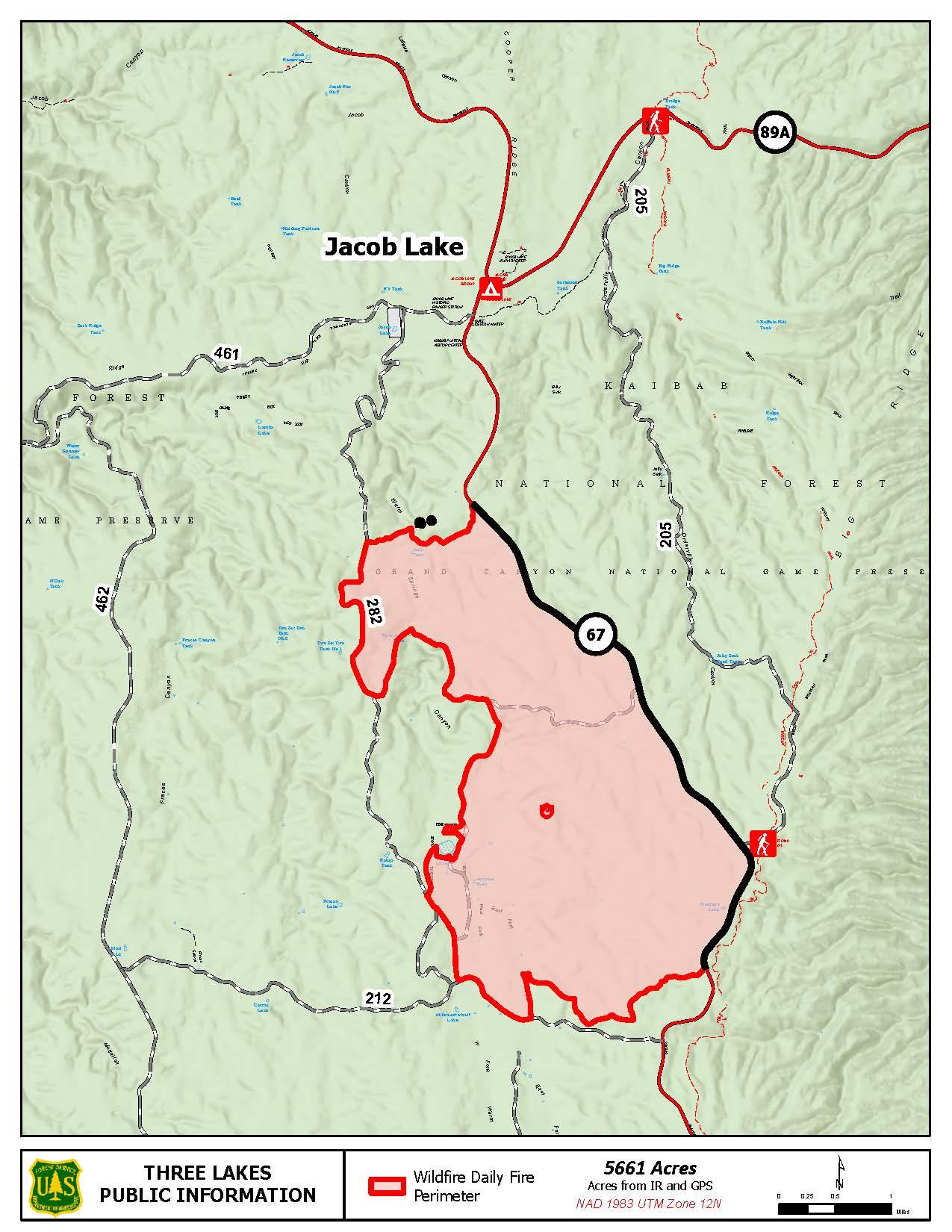 Map of the Three Lakes Fire area as of 7/9