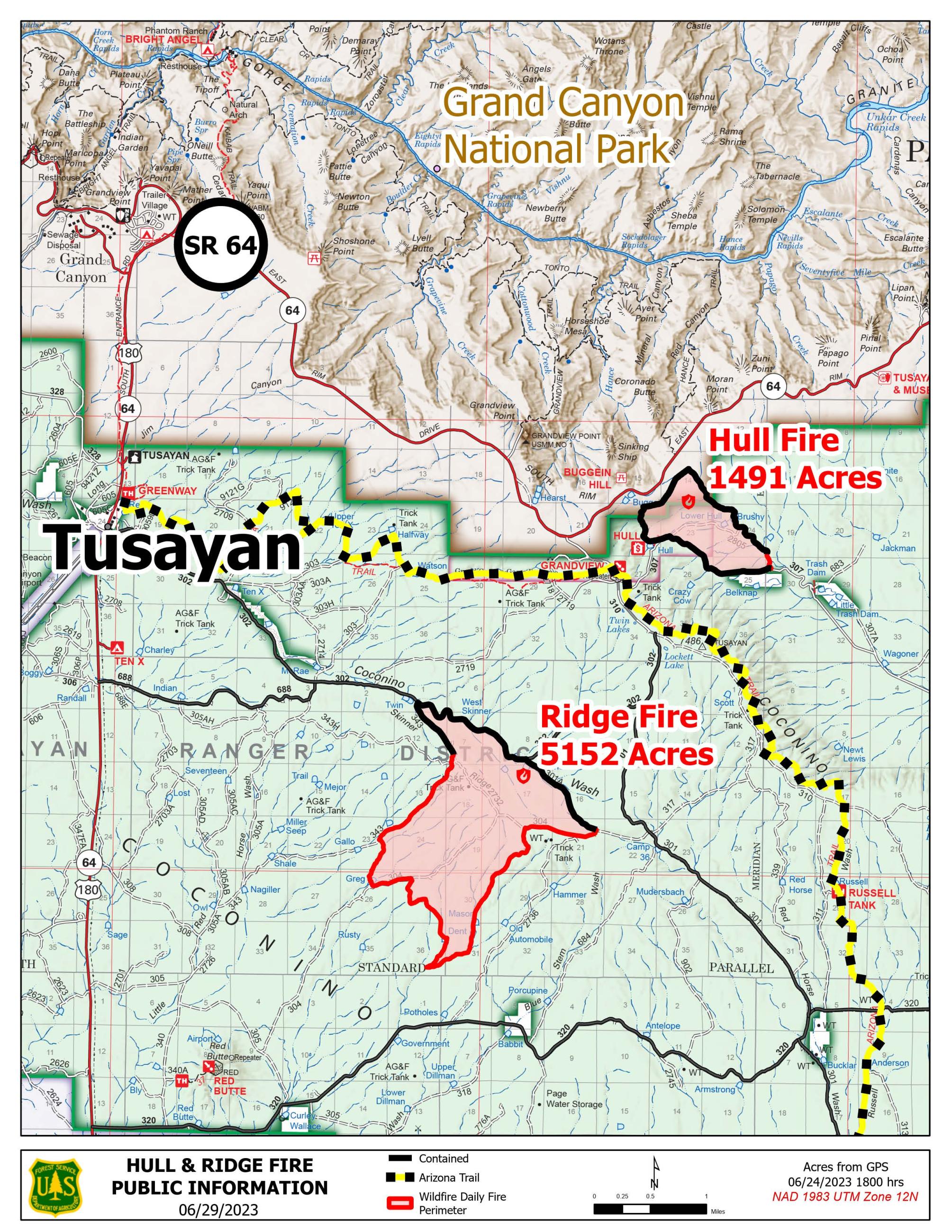 Map of the Ridge Fire and Hull Fire areas as of 7/9
