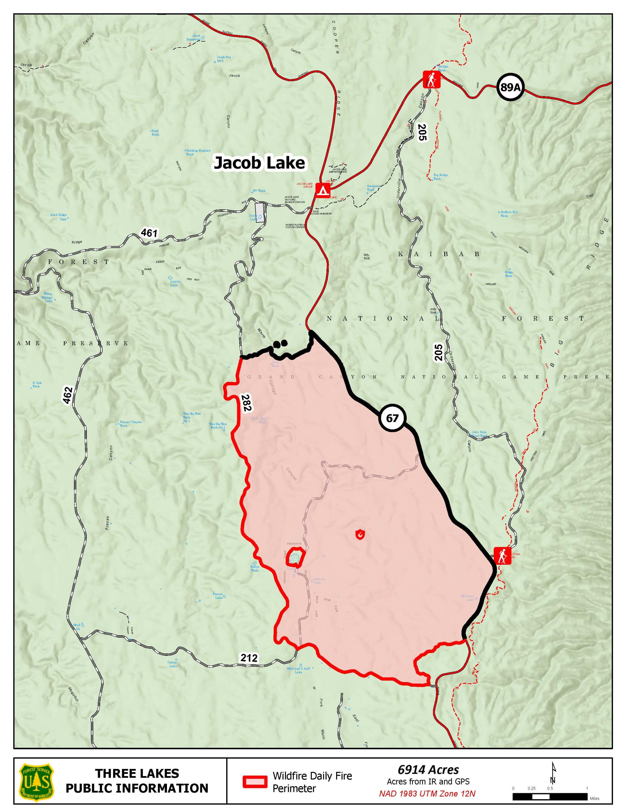 Map of the Three Lakes Fire area for 7/13.