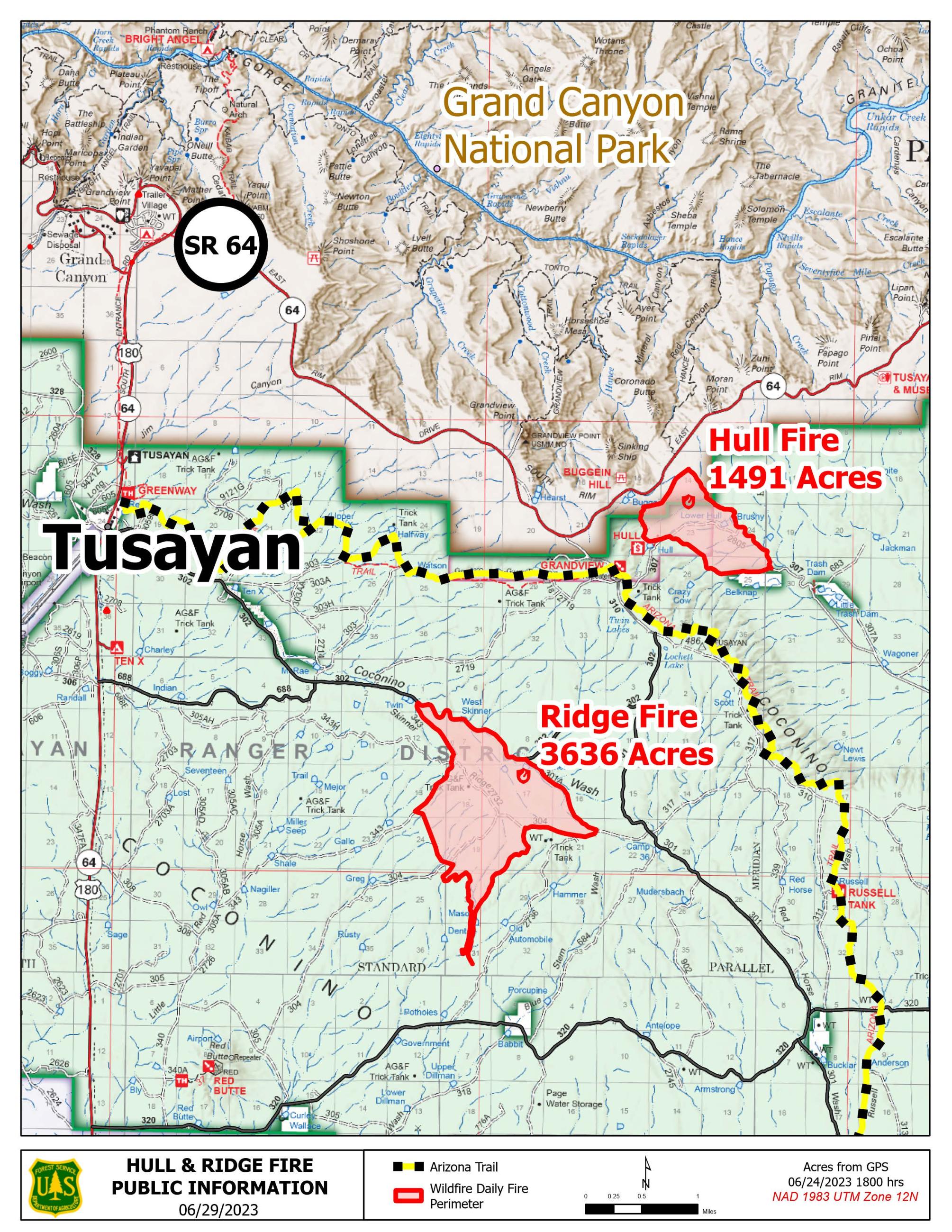 Map of the Ridge and Hull Fire areas 7/3