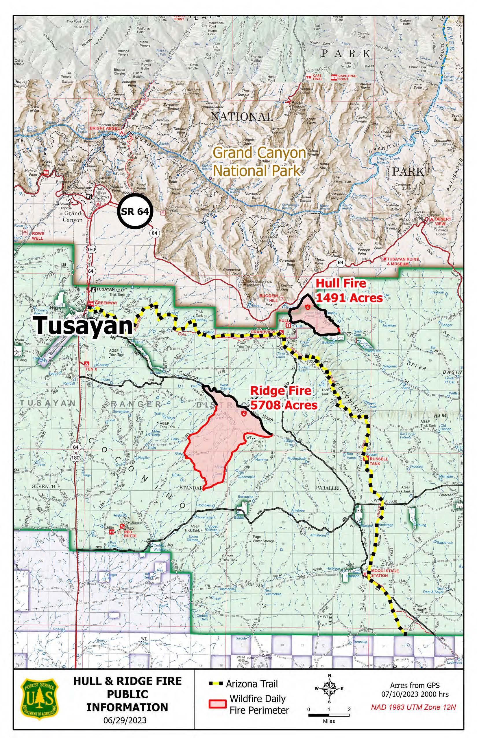 Map of the Ridge Fire and Hull Fire area for 7/11.