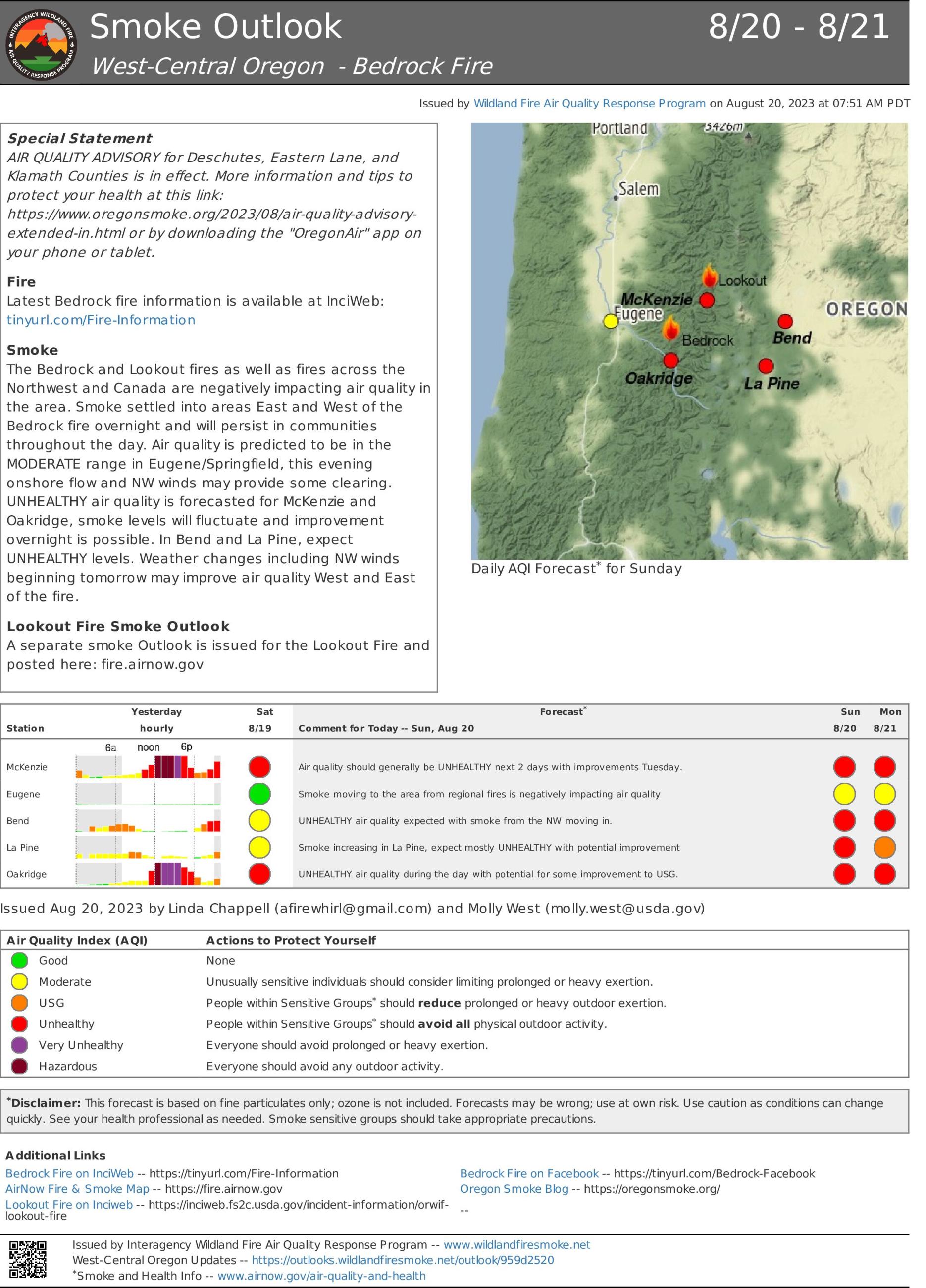 Bedrock Fire Smoke Outlook August 20th