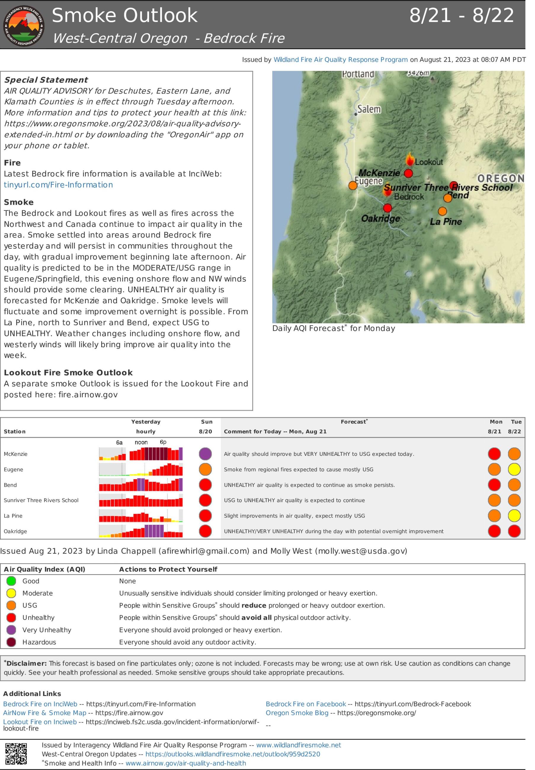 Bedrock Fire 2023 Smoke Outlook August 21st